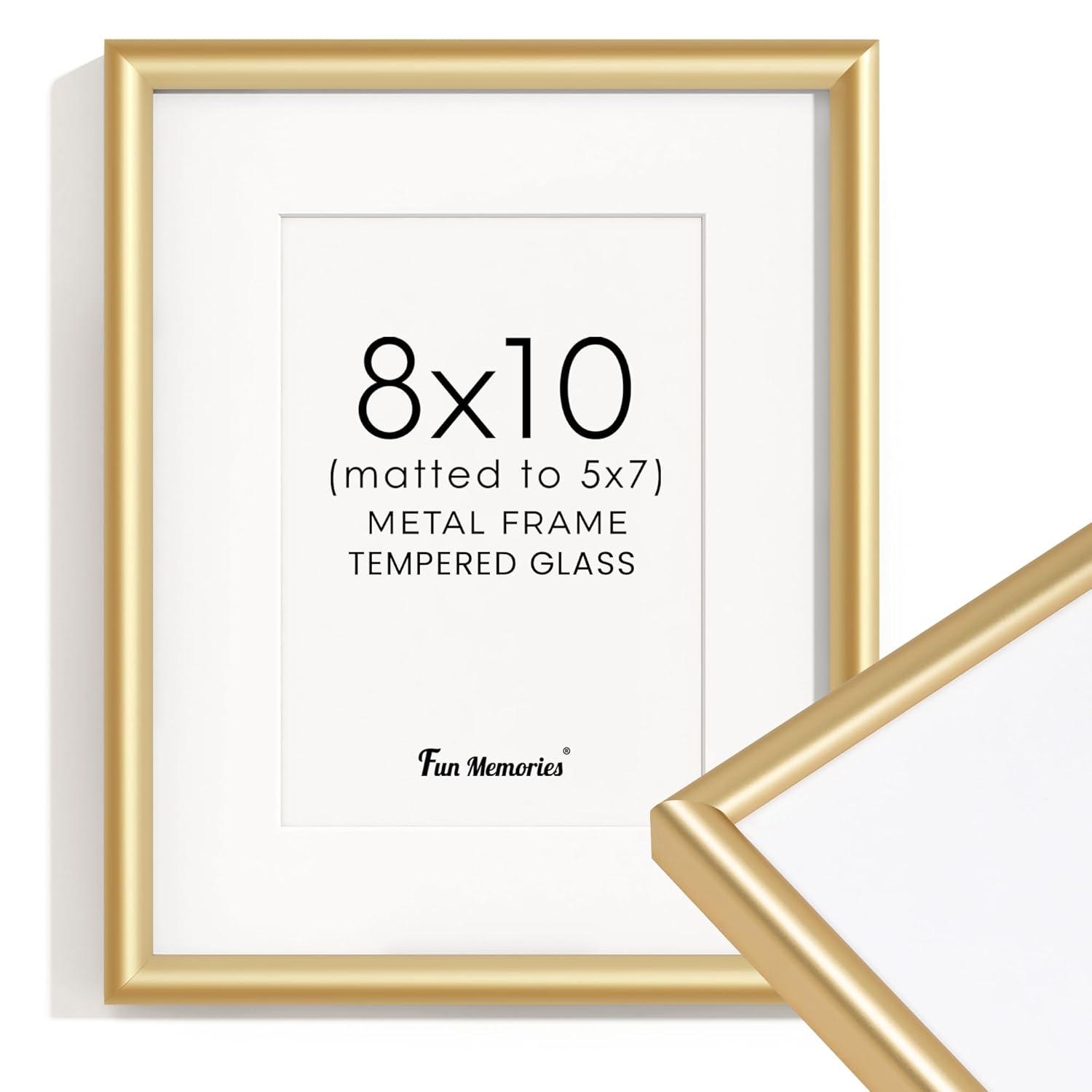 8x10 Frame Gold Picture Frame - Complete Modern Photo Frame Includes UV Acrylic Shatter Guard