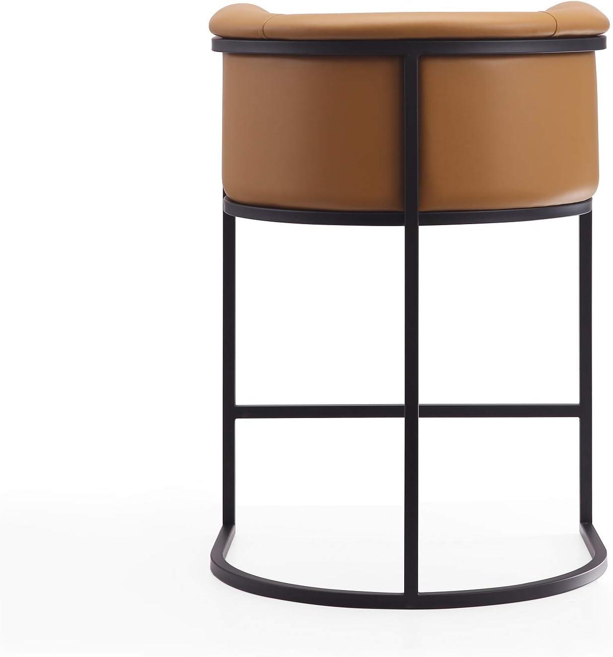 Cosmopolitan Metal Counter Height Barstool Camel - Manhattan Comfort: Upholstered, Low Back, Armrest, Footrest
