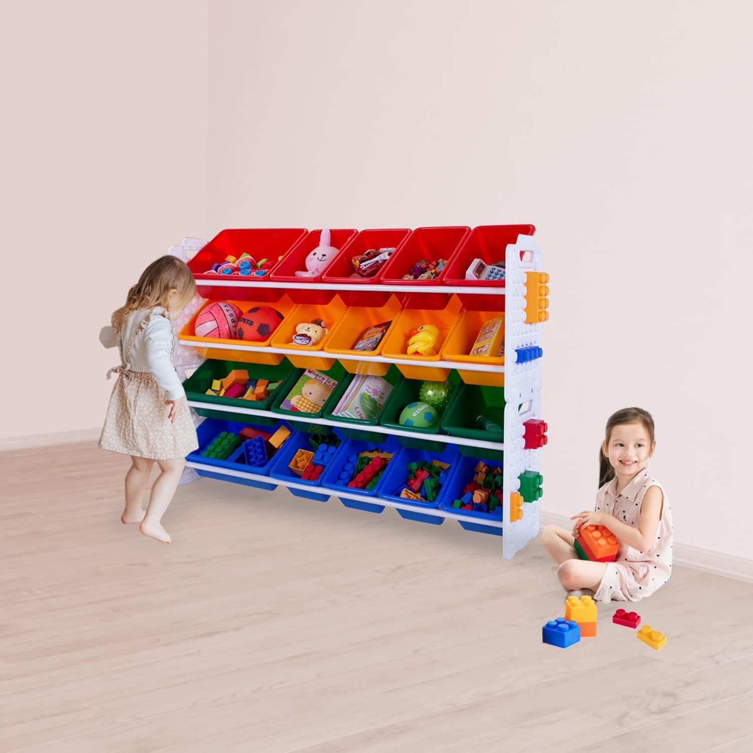 Primary Color Toy Organizer with 20 Removable Plastic Bins