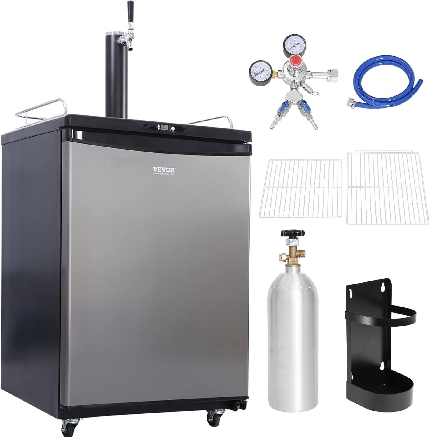 VEVOR Silver Stainless Steel Single Tap Kegerator with CO2 Cylinder