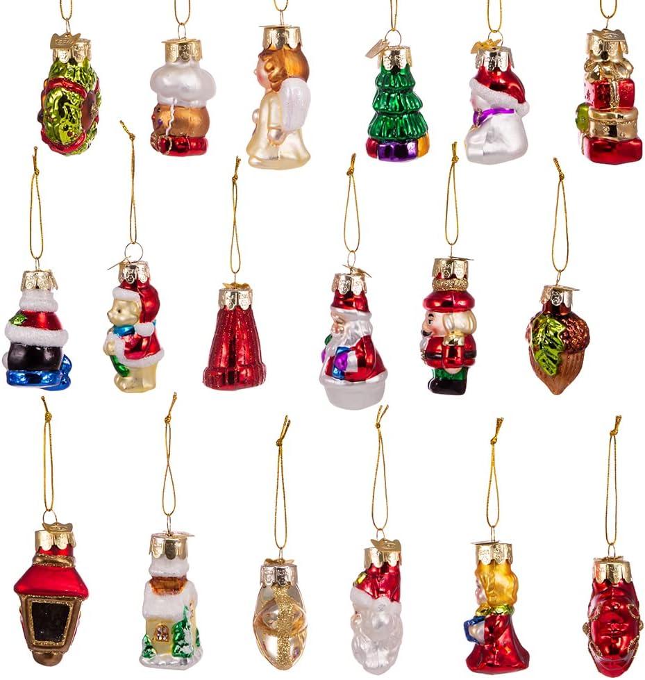 Kurt Adler 2-2.5-Inch Mini Christmas Shape Glass Ornaments, 18 Piece Set