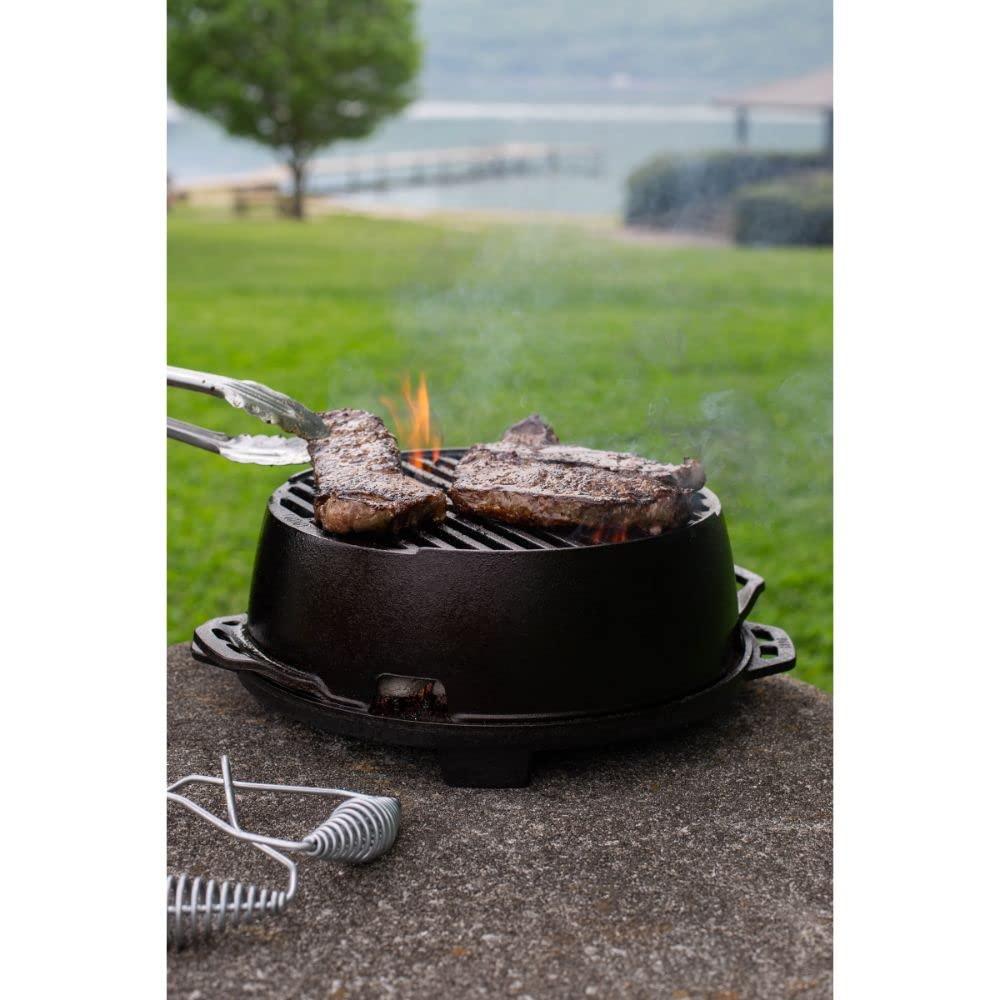 Lodge Cast Iron 12" Charcoal Camping Round Kickoff Grill