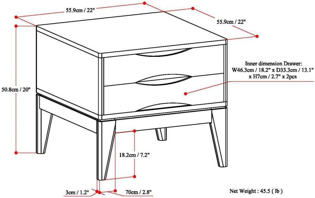 ZHOUYINGSM Harper Solid Hardwood Wide Square Contemporary End Table for The Living Room and Bedroom, 22 inch, Teak Brown