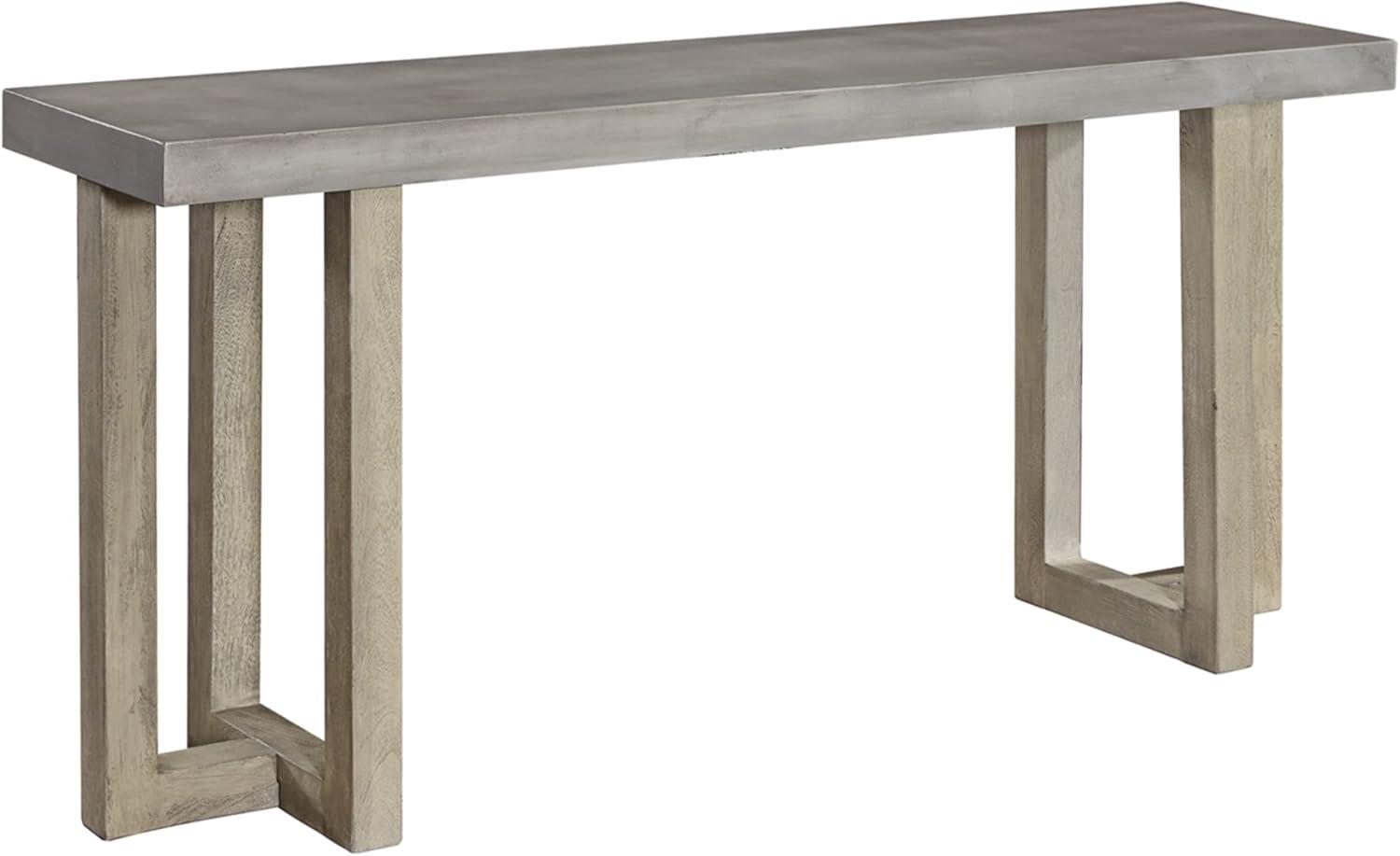 Gray Mango Wood Console Table with Faux Concrete Top