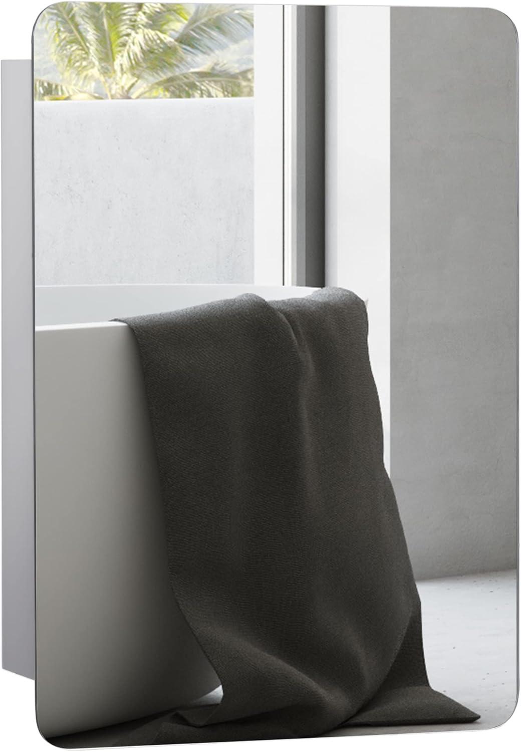 kleankin 18'' x 26'' Wall Mount Bathroom Medicine Cabinet Mirror Sliding Door with 3-Tier Storage Shelf, Stainless Steel, for Living Room Bedroom