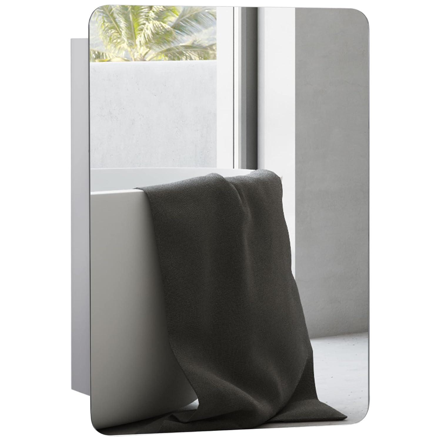 kleankin 18'' x 26'' Wall Mount Bathroom Medicine Cabinet Mirror Sliding Door with 3-Tier Storage Shelf, Stainless Steel, for Living Room Bedroom