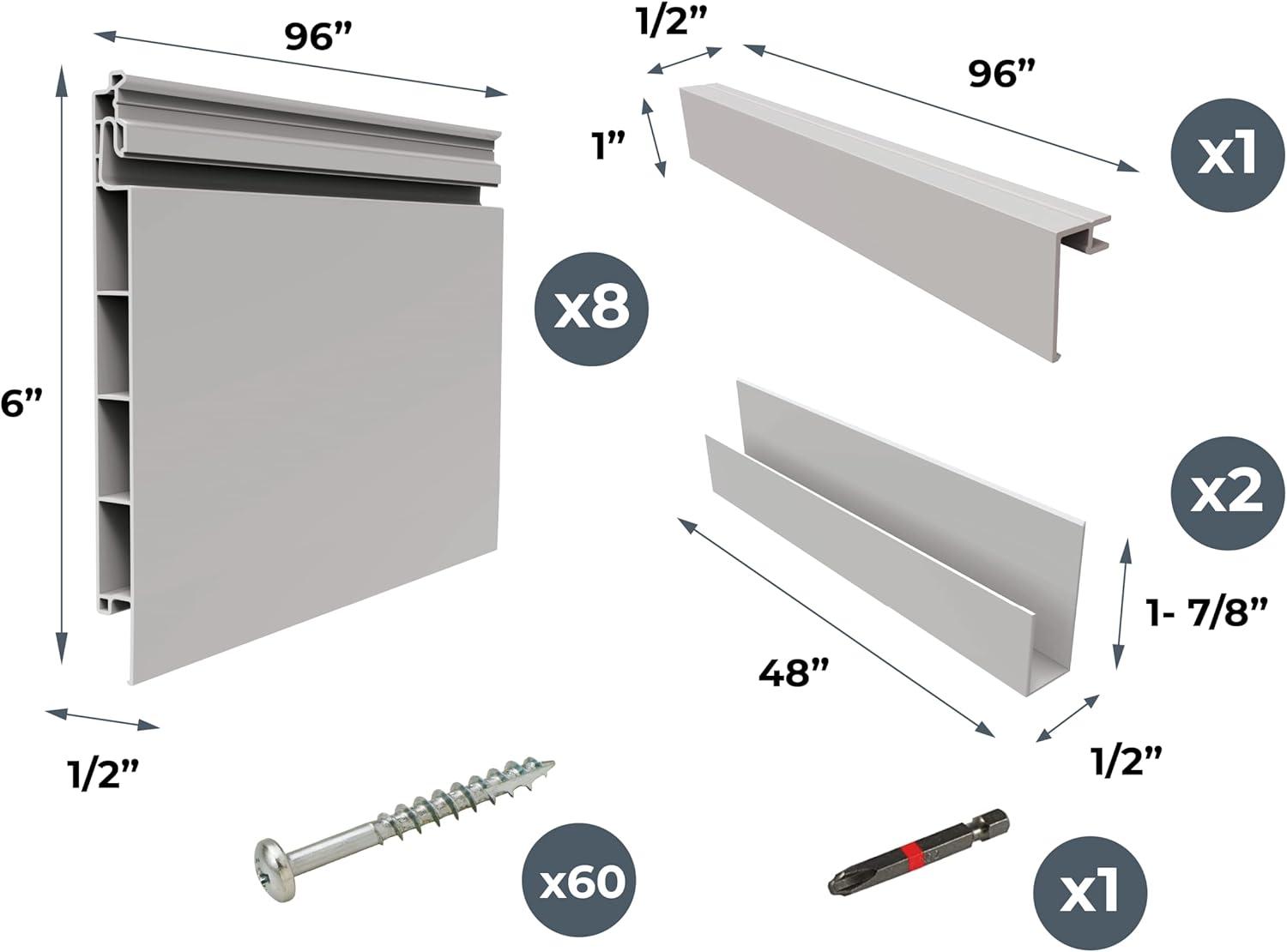 Crownwall 6" Basic Bundle (8x4 ft) with 20-Piece Locking Hook Kit, Slatwall Panels -  Graphite