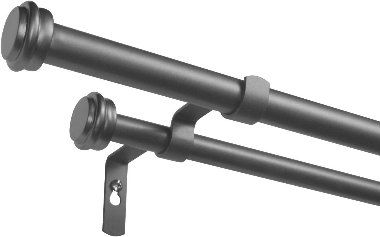 Gunmetal Adjustable Double Curtain Rod Set with Iron Finials