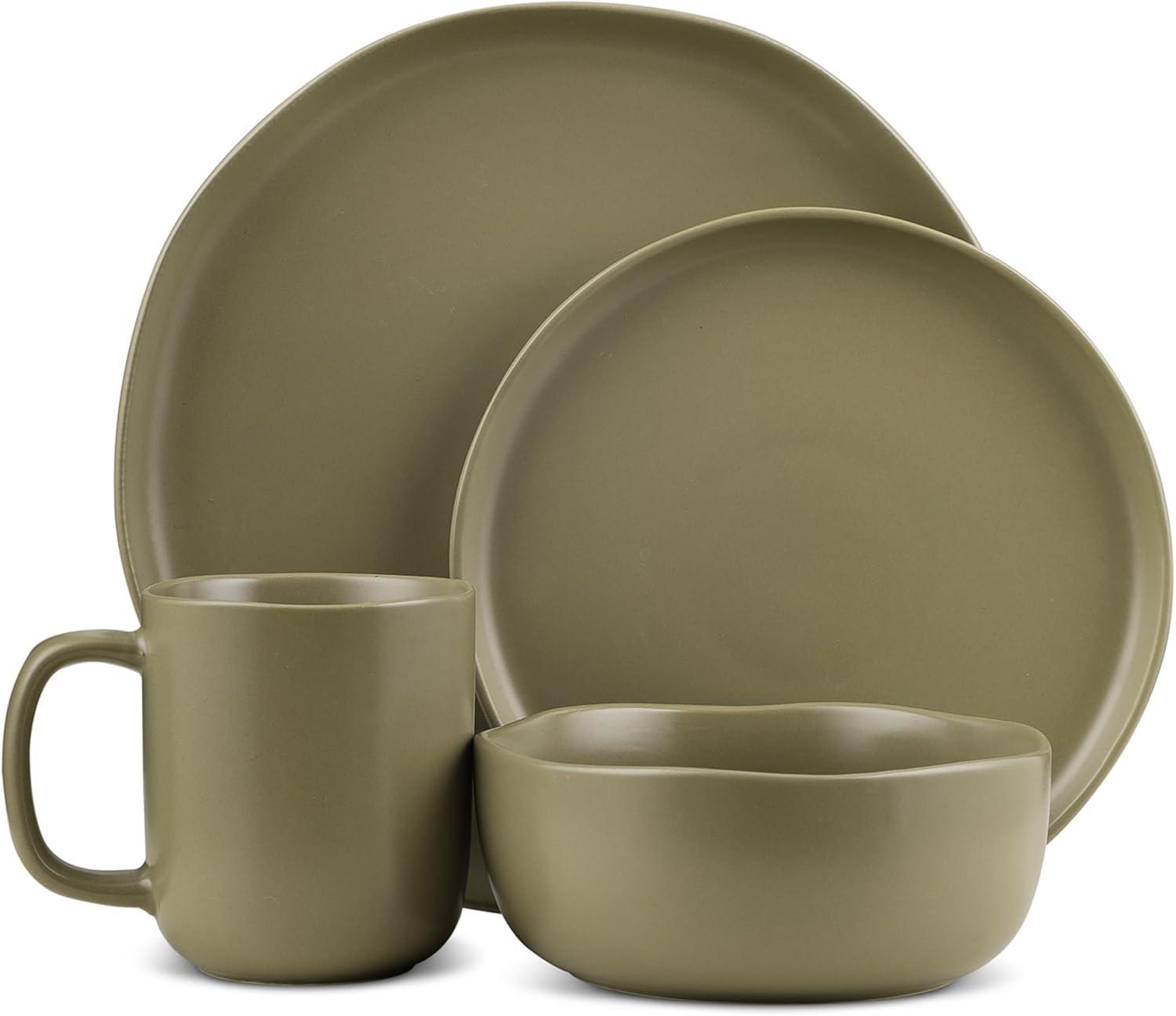 Olive Ceramic 16-Piece Dinnerware Set with Reactive Glaze