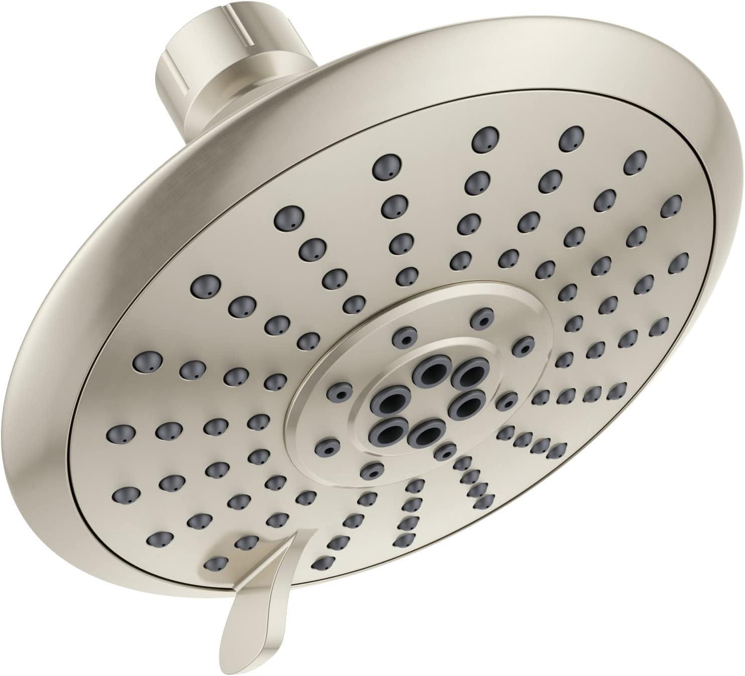 Westbrass CO561-07 5" Round Thin 5-Function Adjustable Spray Shower Head with 8" Wall Mount Arm, Satin Nickel