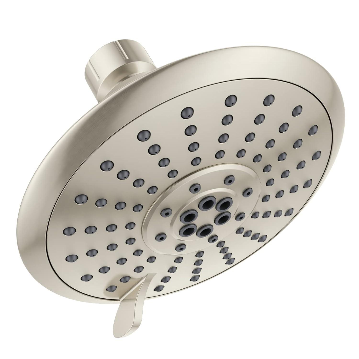 Westbrass CO561-07 5" Round Thin 5-Function Adjustable Spray Shower Head with 8" Wall Mount Arm, Satin Nickel