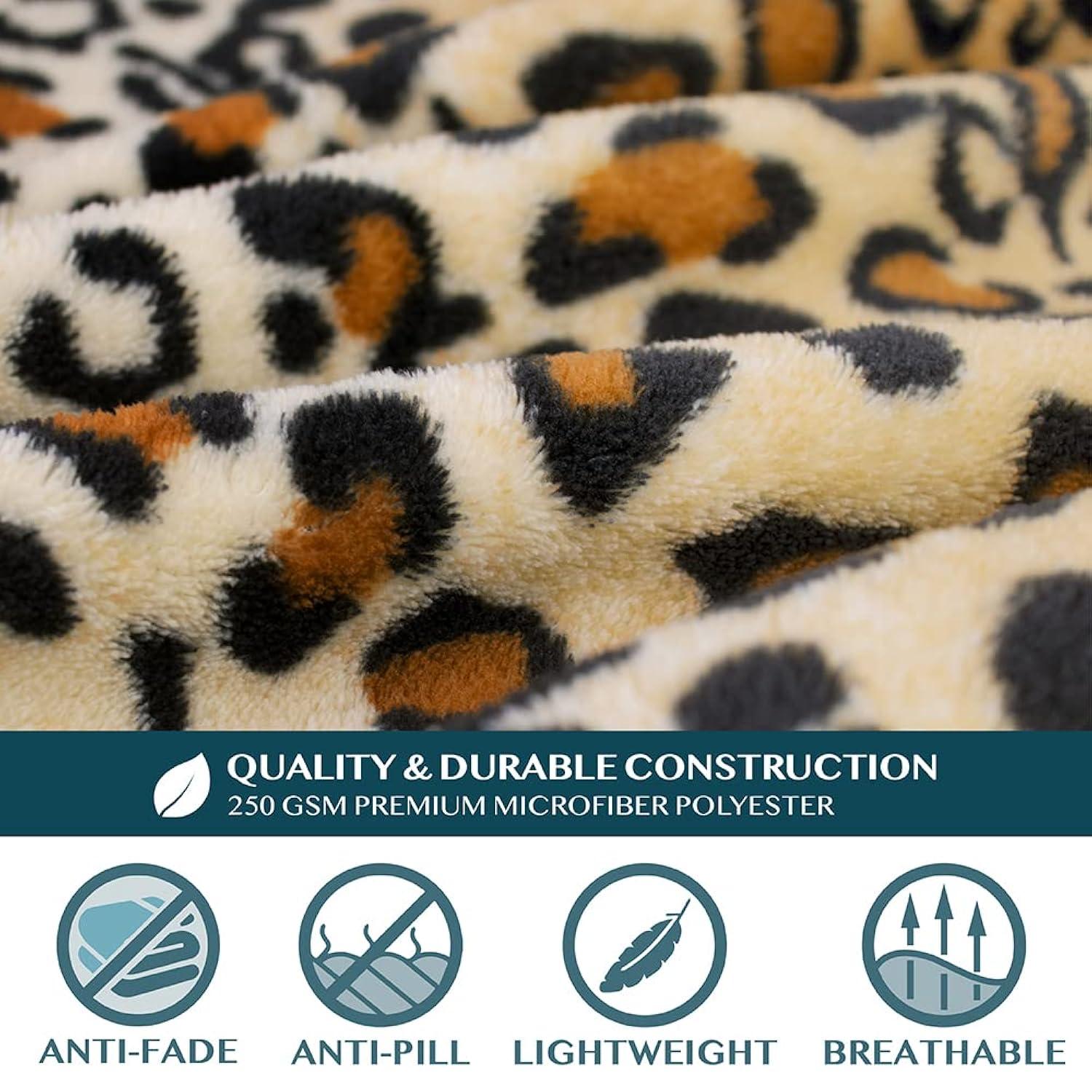 PAVILIA Fleece Wearable Blanket with Sleeves, Warm Cozy Soft Functional Lightweight Sleeved Throw Adults Men Women, Cheetah/Regular Pocket