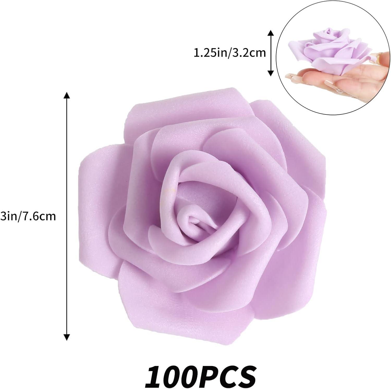 Juvale 100 Pack Purple Artificial Flowers, Bulk Stemless Fake Foam Roses for Wedding, Decorations, Bouquets, 3 in