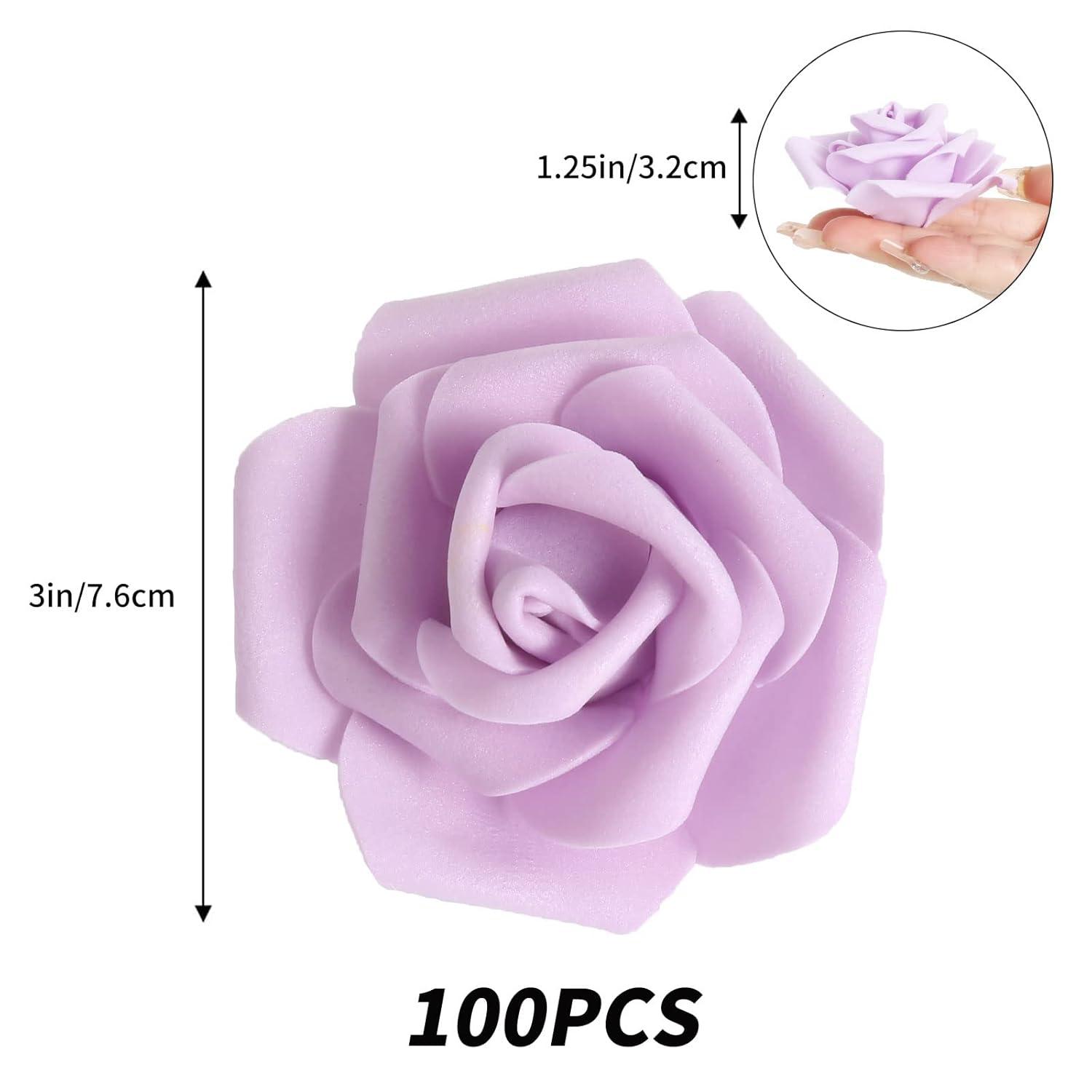 Juvale 100 Pack Purple Artificial Flowers, Bulk Stemless Fake Foam Roses for Wedding, Decorations, Bouquets, 3 in