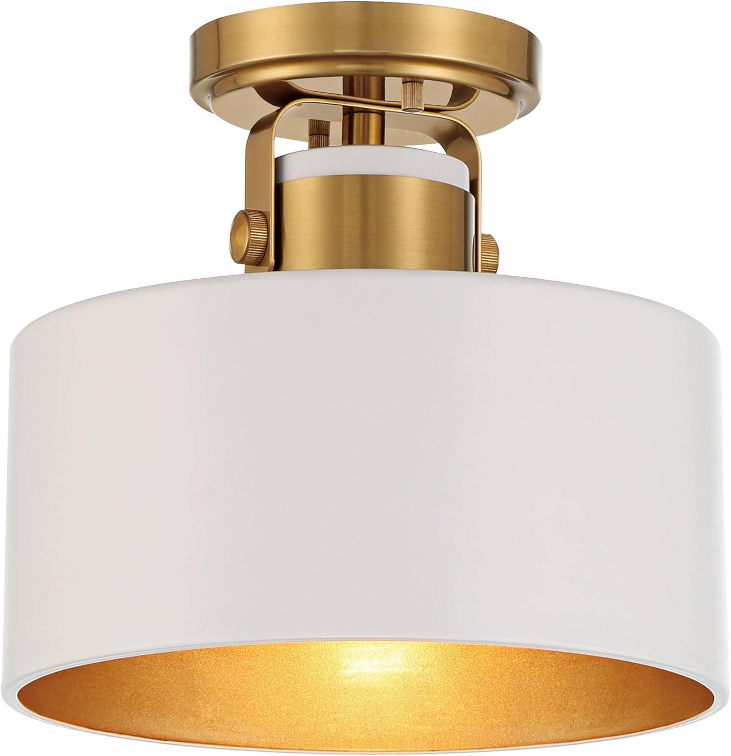 Possini Euro Design Courtney Modern Ceiling Light Semi Flush Mount Fixture 10" Wide Soft Gold Metal White Drum Shade for Bedroom Kitchen Living Room