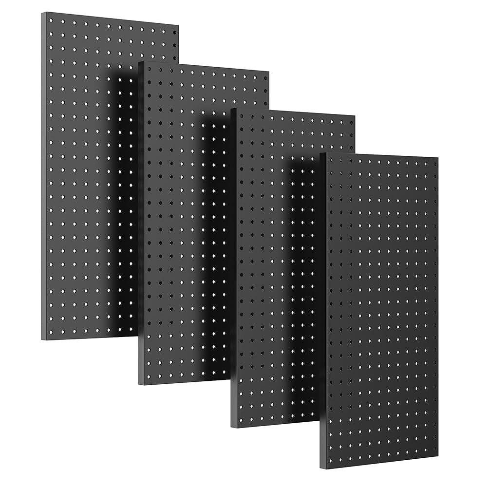 4 Pack Metal Pegboard Panels 24" x 12" Black Heavy Duty Steel Pegboard Wall Organizer, Garage Utility Tools Pegboard Storage System for Workbench, Shop, Shed Modular Peg Board Organizer Board Kit