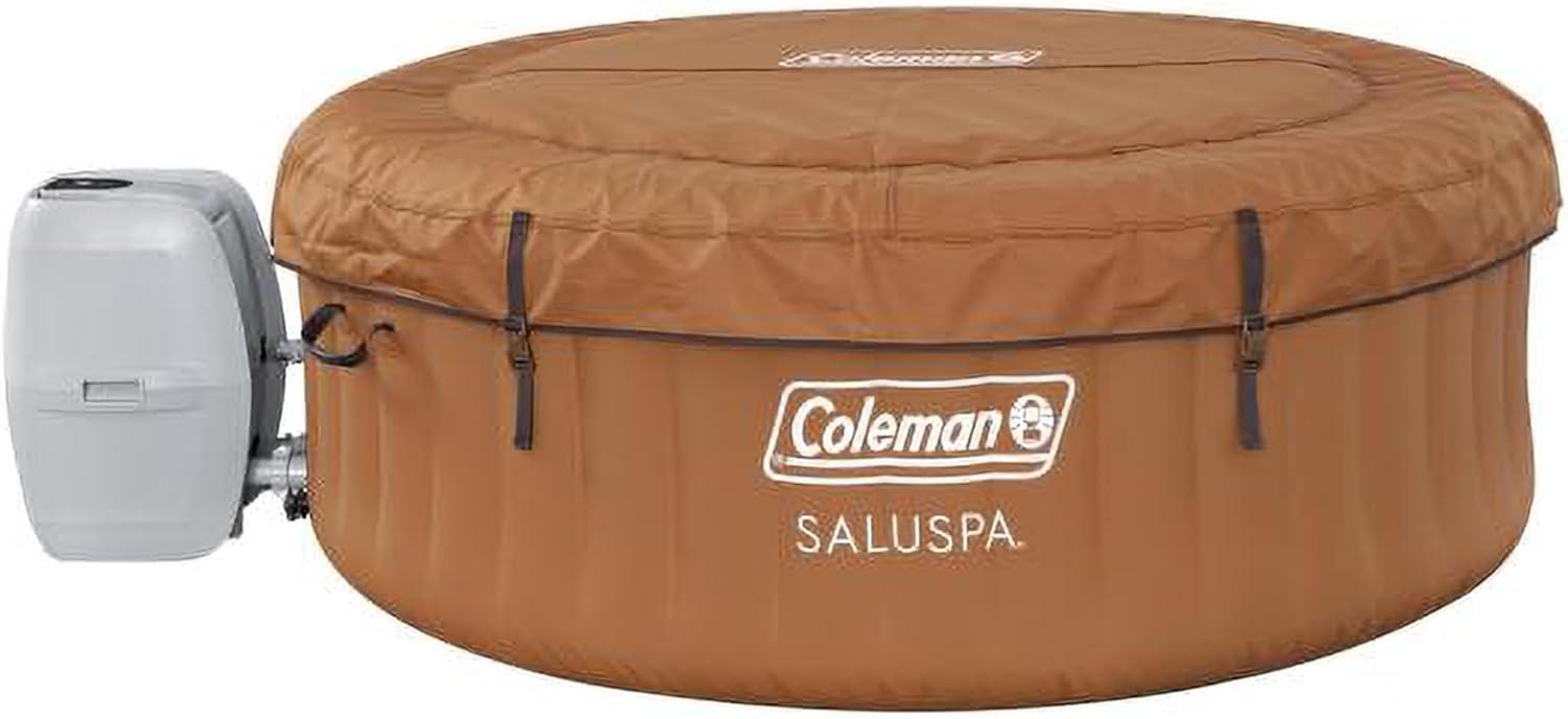 Coleman SaluSpa Ponderosa AirJet 2 to 4 Person Inflatable Hot Tub Round Portable Outdoor Spa with 120 Soothing Jets with Cover, Orange