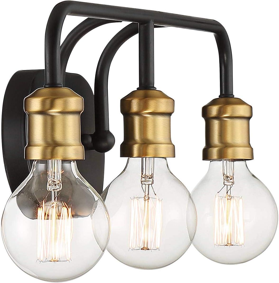 Aras Sleek Industrial Wall Light Black Brass 20" 3-Light Fixture