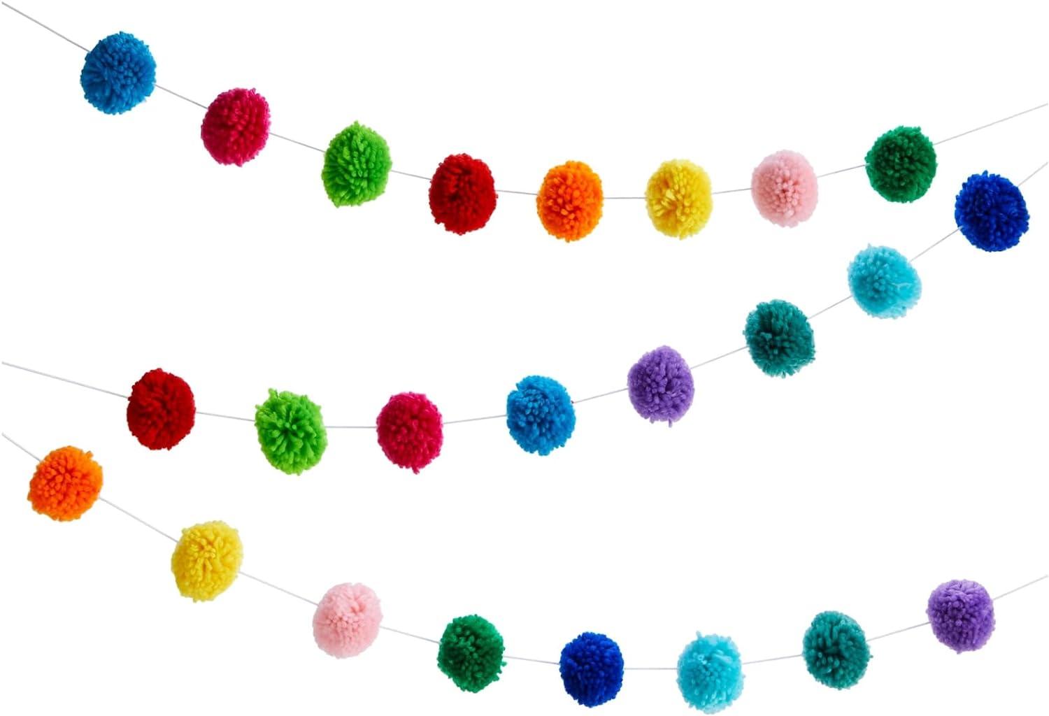 10-Foot Multicolor Wool Pom Pom Garland for Birthdays