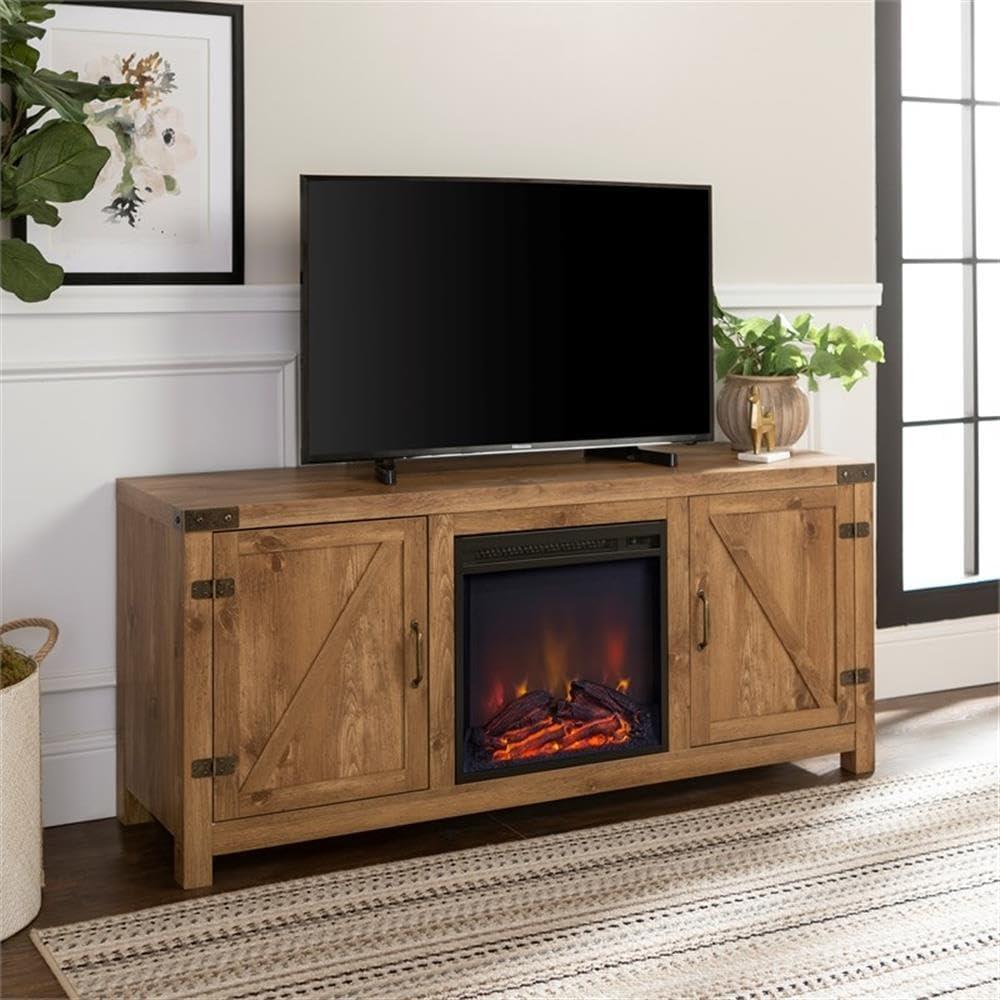 Barnwood 58" Rustic Fireplace TV Stand with Cabinet