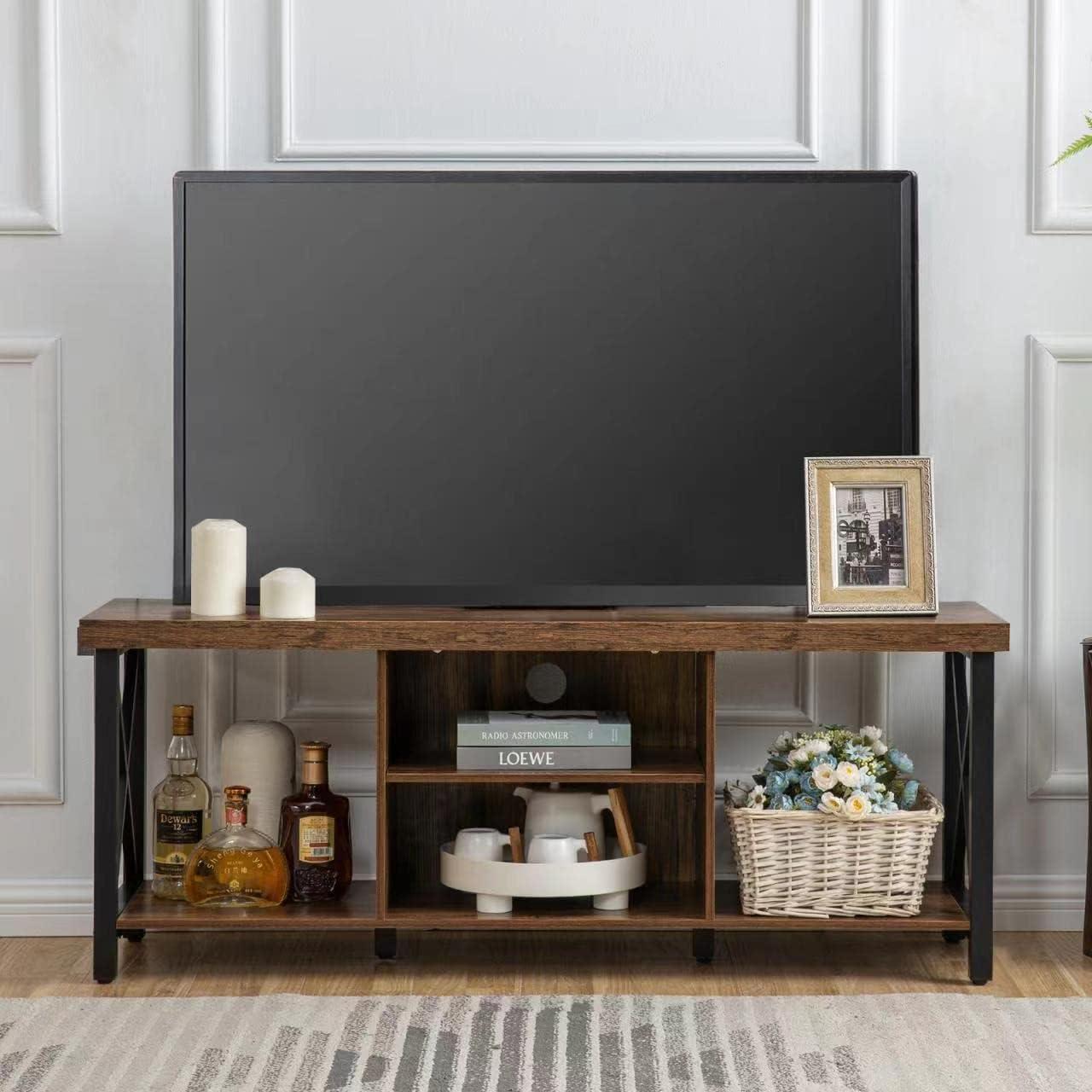 Rustic Brown 50'' TV Stand with Open Shelving and Metal Frame