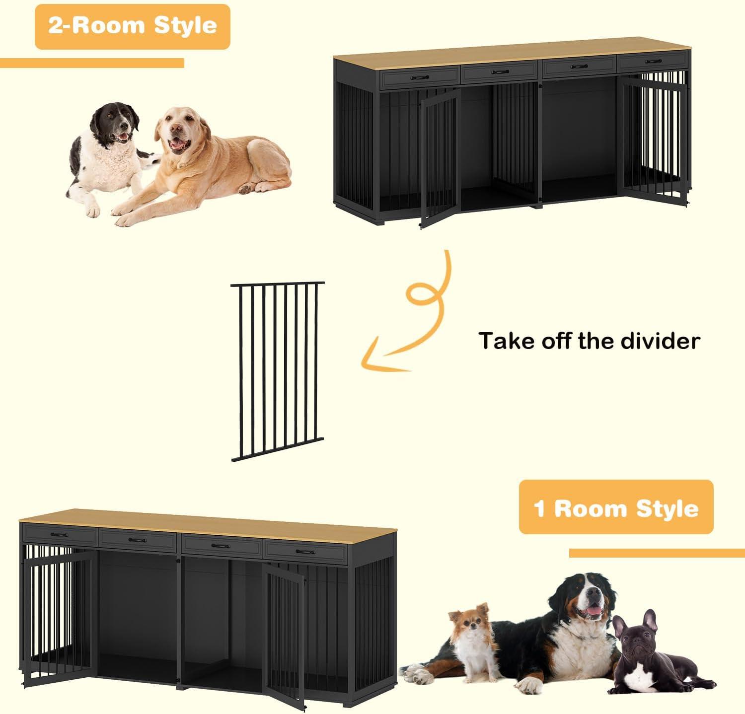 Famapy Spacious Large Double Dog Cage Furniture with Multiple Drawers Black