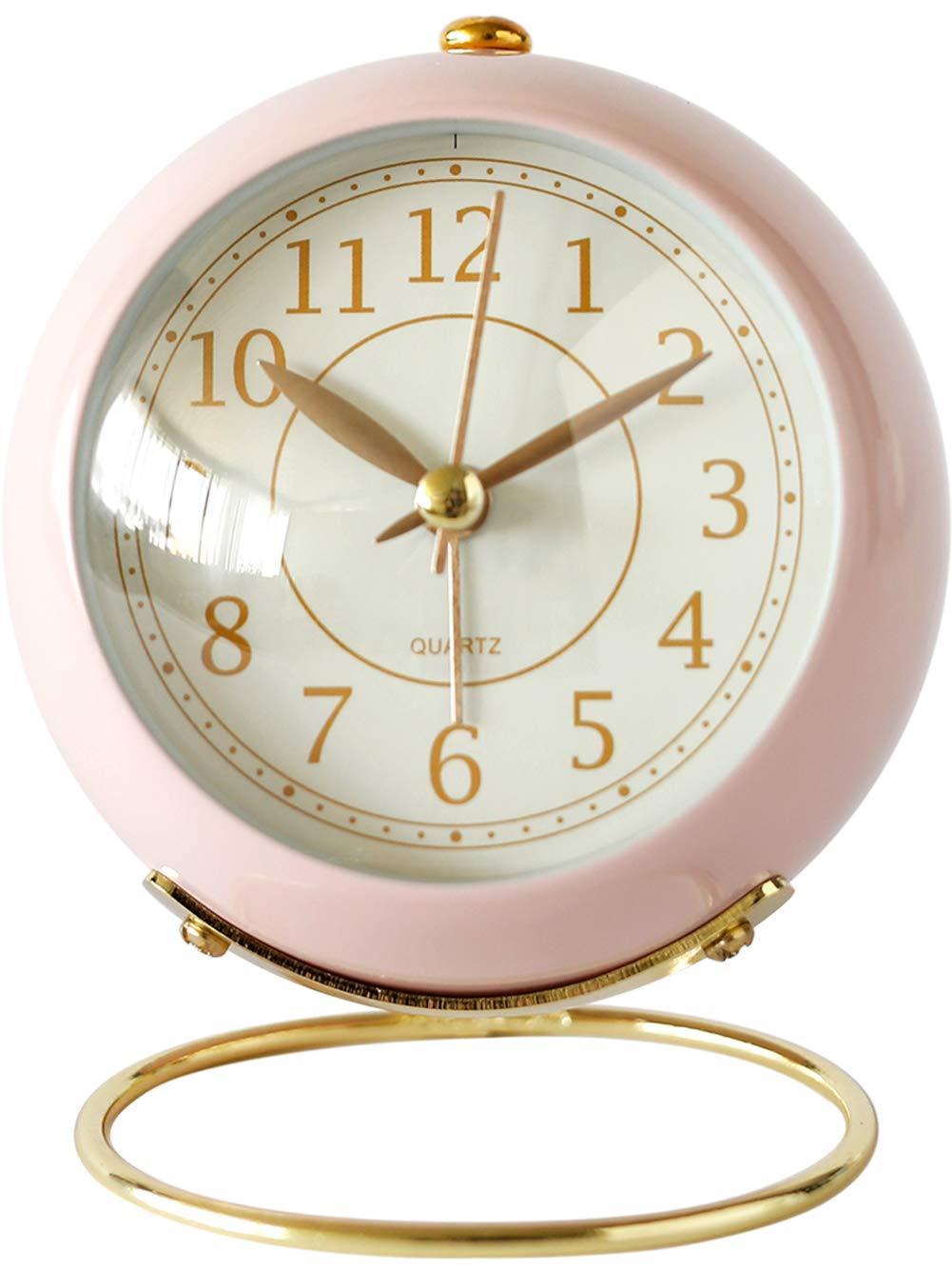 Small Table Clocks, Classic Non-Ticking Tabletop Alarm Clock With Backlight, Battery Operated Desk Astronaut Clock With Hd Glass For Living Room Bedroom Bedside Indoor Decor (Pink)