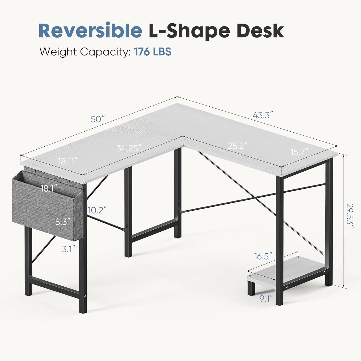 White L-Shaped Wood Gaming Desk with Drawer and Storage