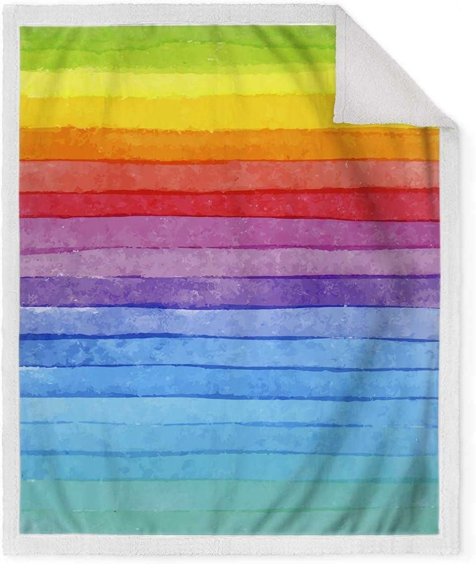 Jekeno Rainbow Sherpa Blanket Colors Smooth Soft Blanket for Sofa Chair Bed Office Travelling Camping for Kids Adults 50"x60"