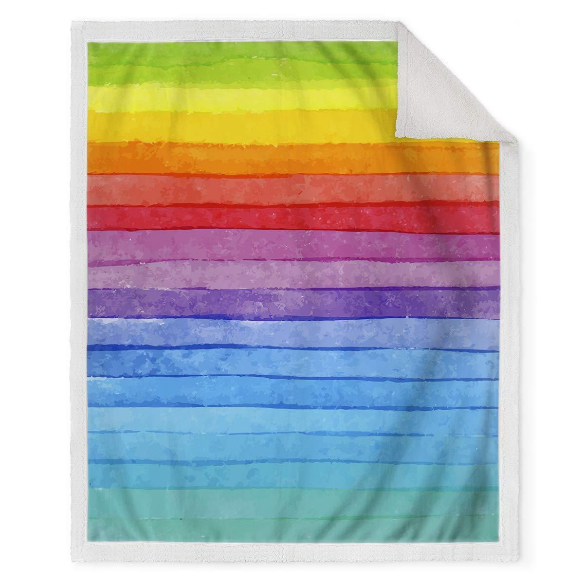 Jekeno Rainbow Sherpa Blanket Colors Smooth Soft Blanket for Sofa Chair Bed Office Travelling Camping for Kids Adults 50"x60"
