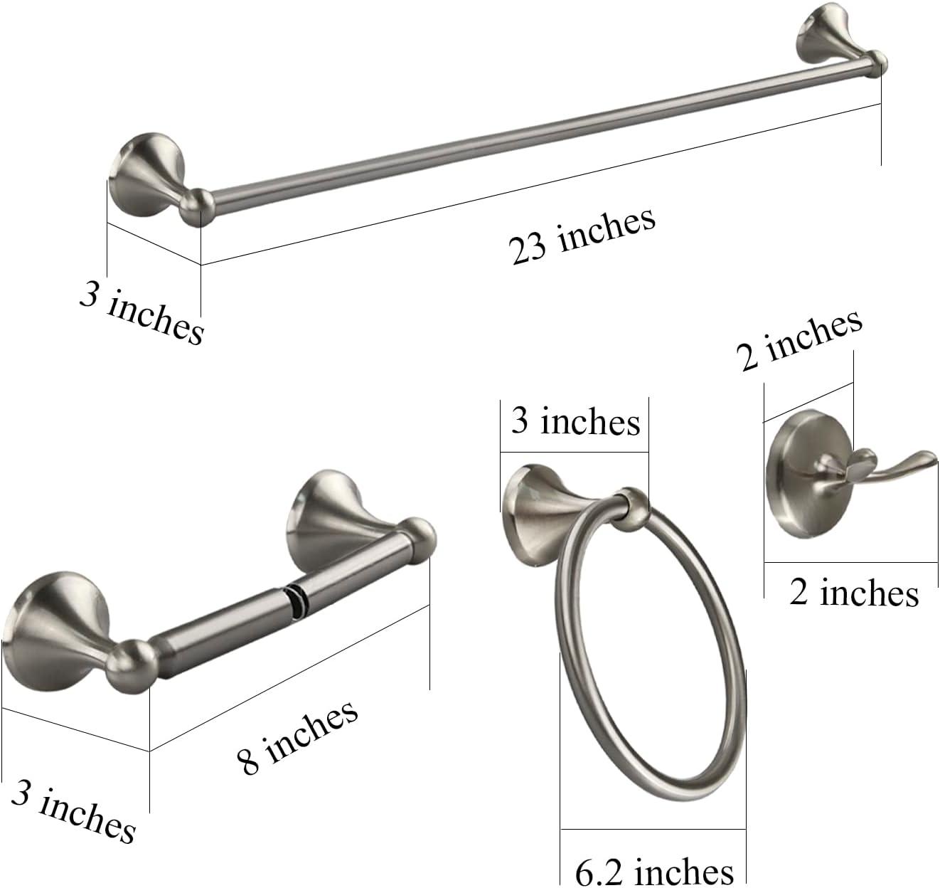 Bathroom Hardware Set with Towel Rings for Bathroom Wall – 4 Piece Bathroom Towel Holder Set – Brushed Nickel Towel Hook Set – Stainless Steel Brushed Nickel Towel Bar Set – Bathroom Towel Bar Set