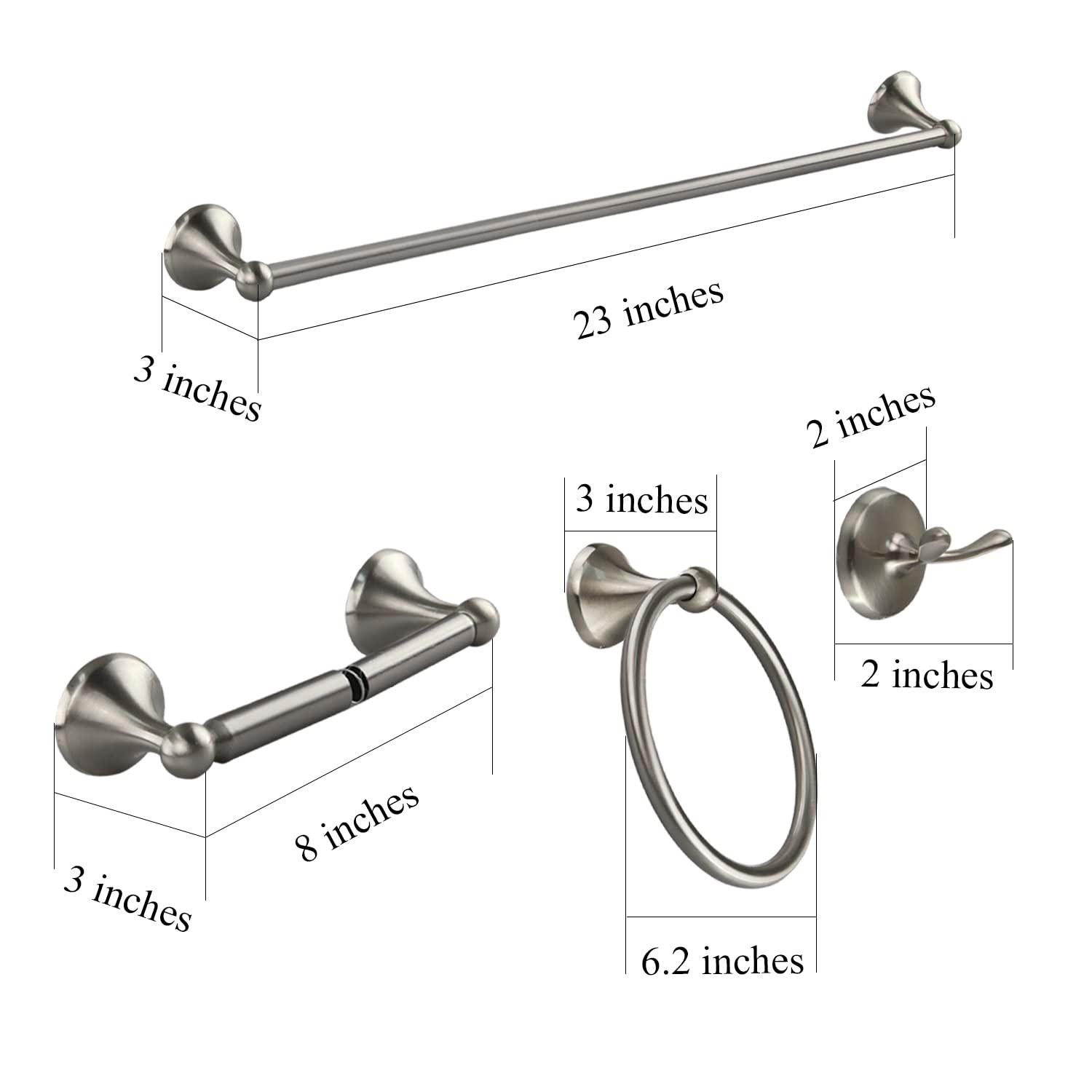 Bathroom Hardware Set with Towel Rings for Bathroom Wall – 4 Piece Bathroom Towel Holder Set – Brushed Nickel Towel Hook Set – Stainless Steel Brushed Nickel Towel Bar Set – Bathroom Towel Bar Set