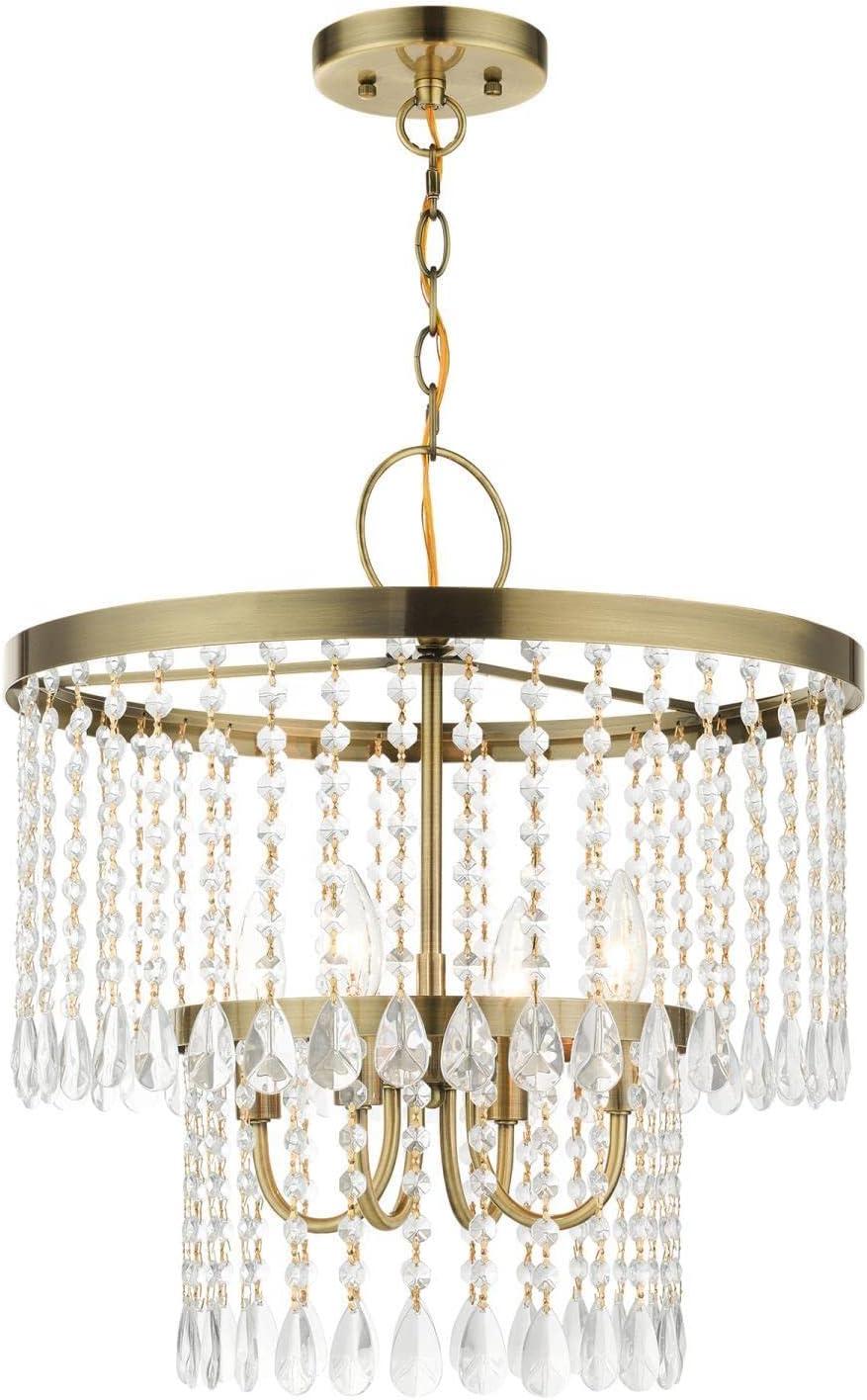 Antique Brass Crystal Drum Chandelier Light