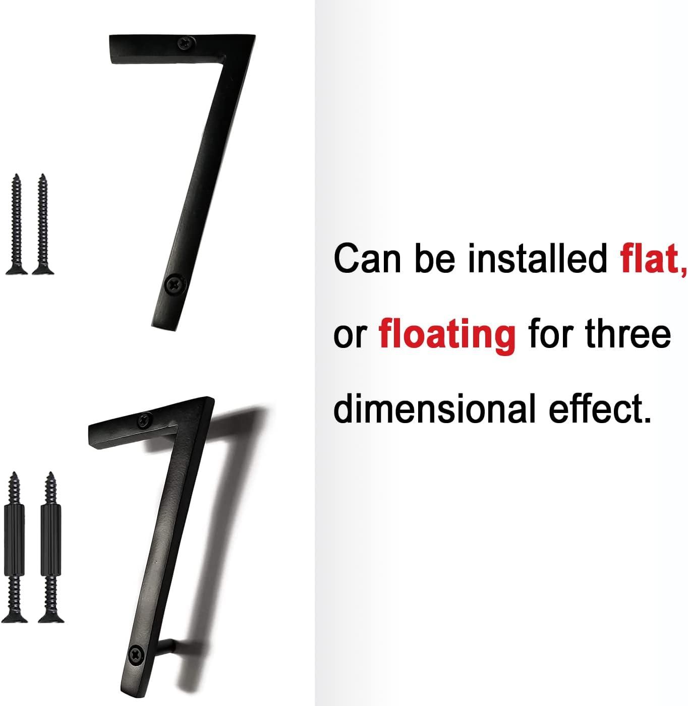 Black Metal Floating House Number 7 with Mounting Hardware