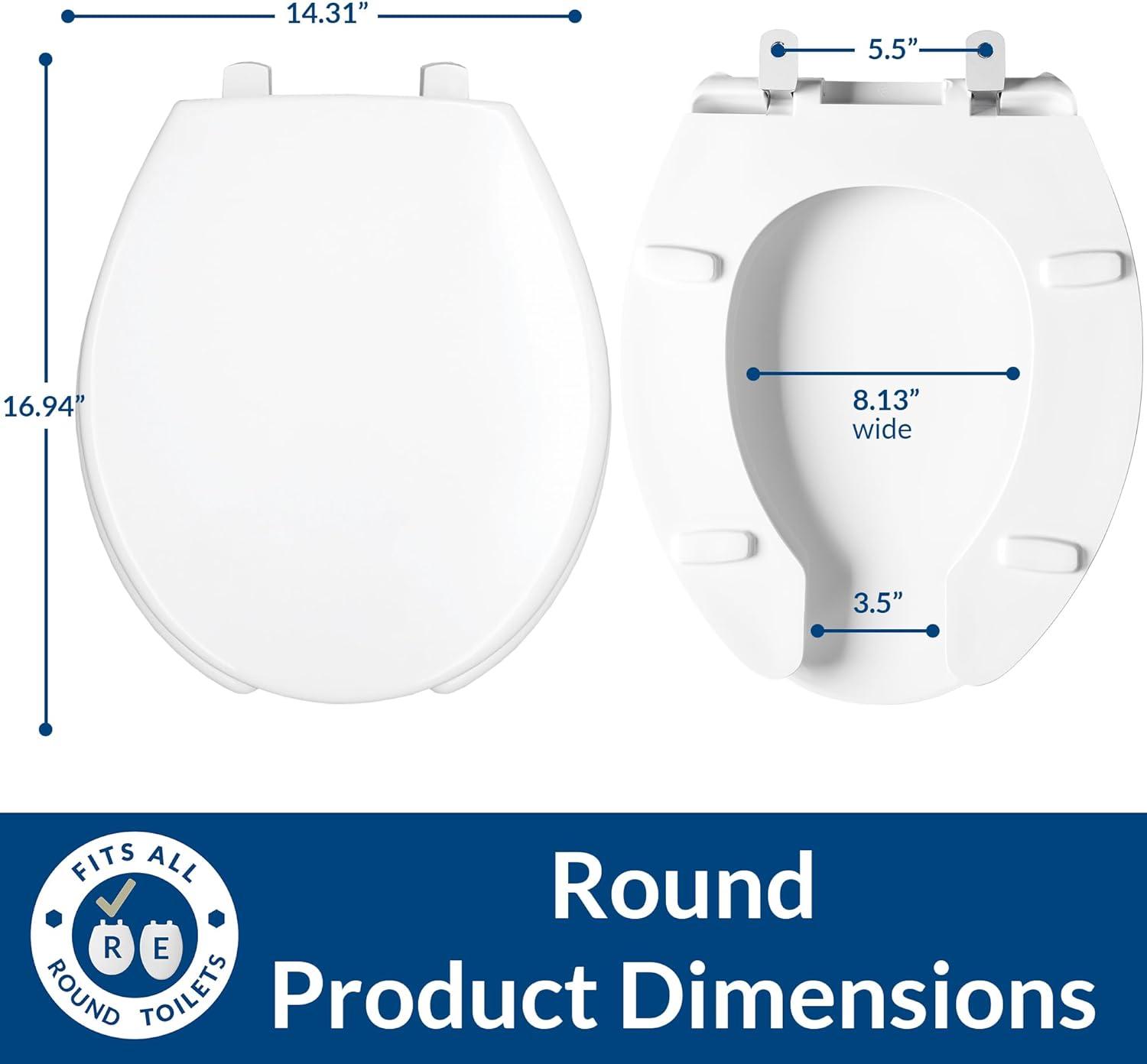 7750TDG Commercial Heavy Duty Open Front Toilet Seat, Never Loosens, ROUND, Plastic, White