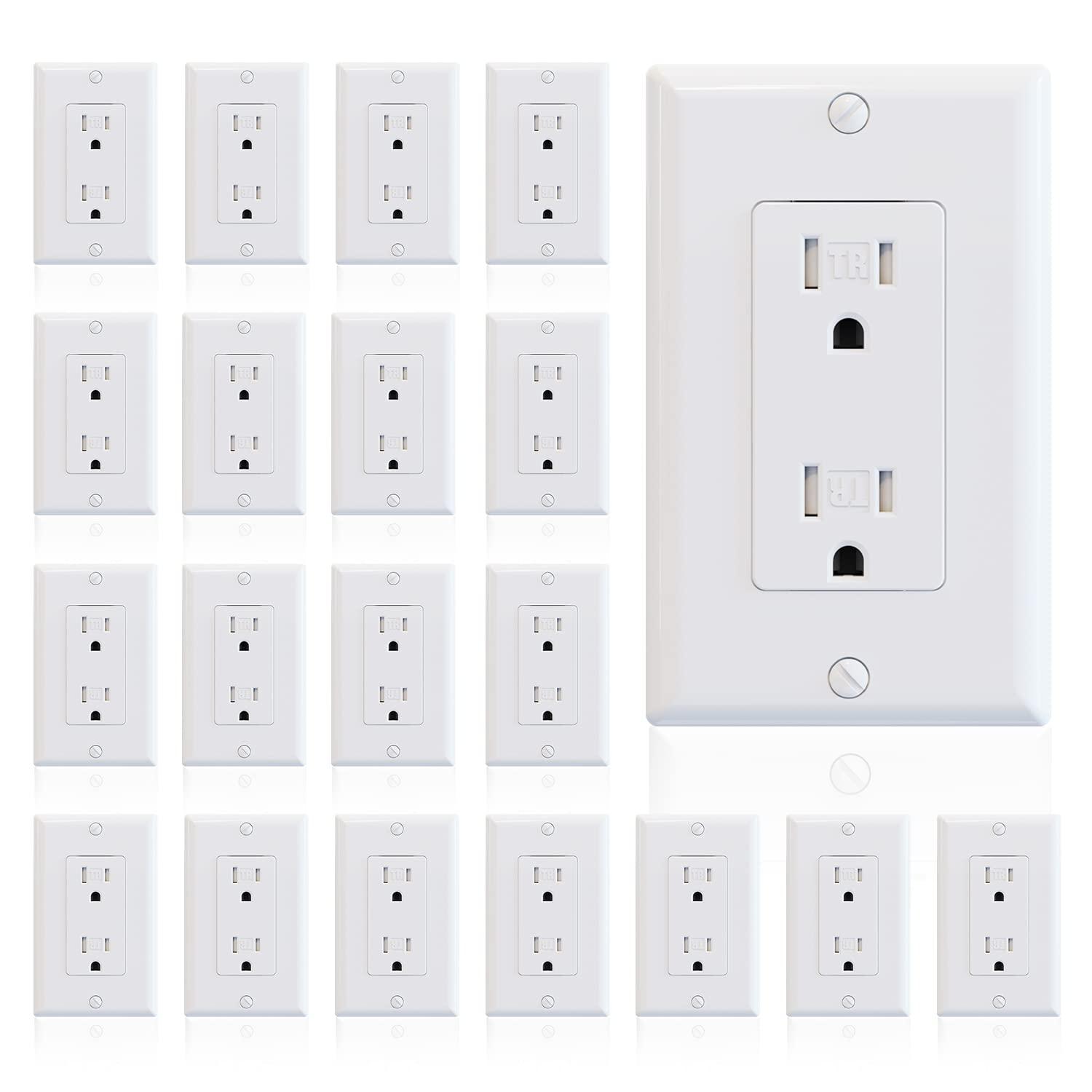 Glossy White Tamper Resistant Electrical Wall Outlet with Wall Plate, 15 Amp, 125V