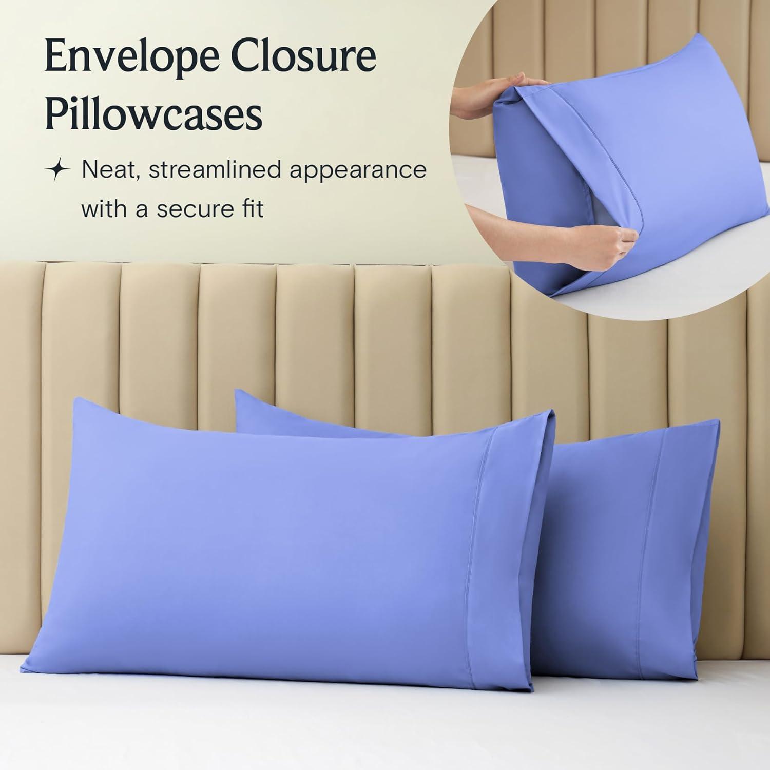 LuxClub 2 PC Violet Blue King Performance Microfiber Solid Pillowcase Set