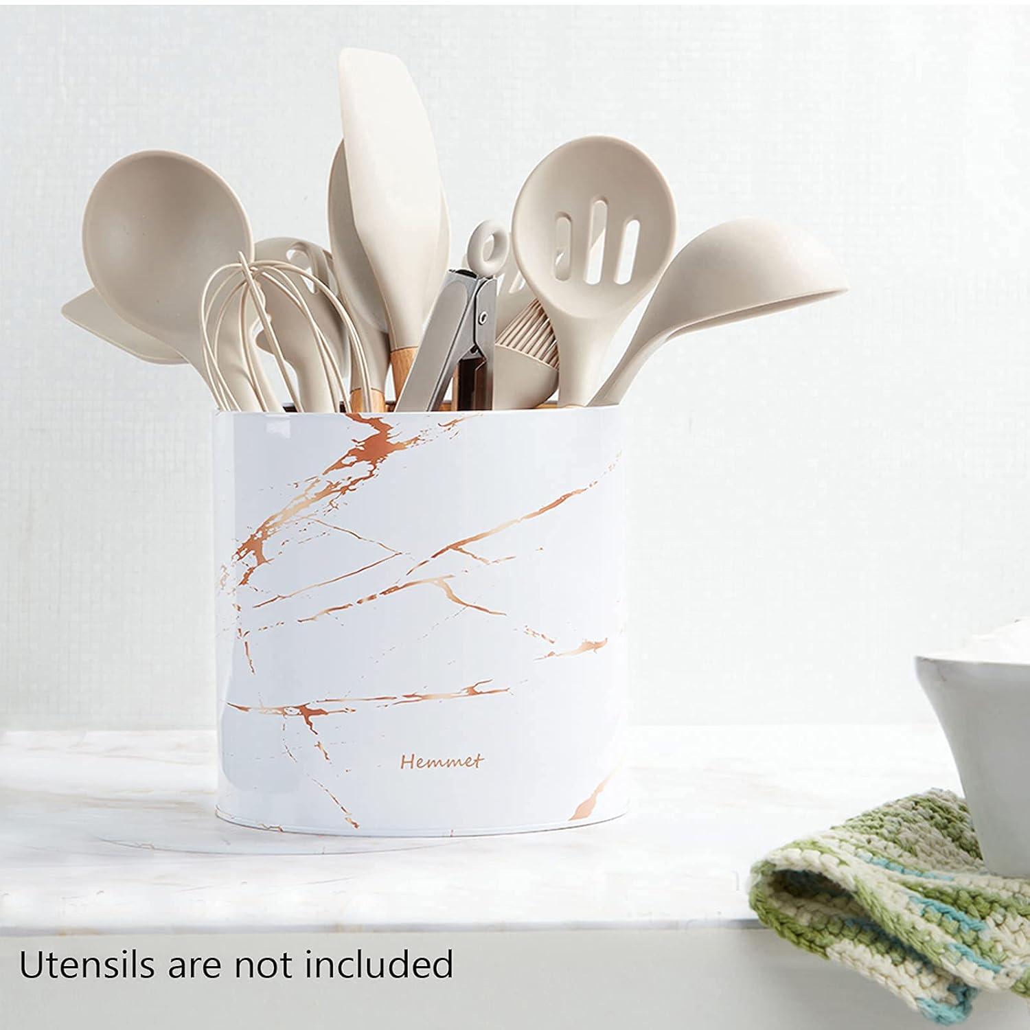 Kitchen Essentials Kitchen Utensil Holder for Countertop Organizer 6.5″ Large Cooking Utensil Crock Farmhouse Utensil Caddy Modern Home Décor Big Spatula Holder Jumbo Apartment Essentials White