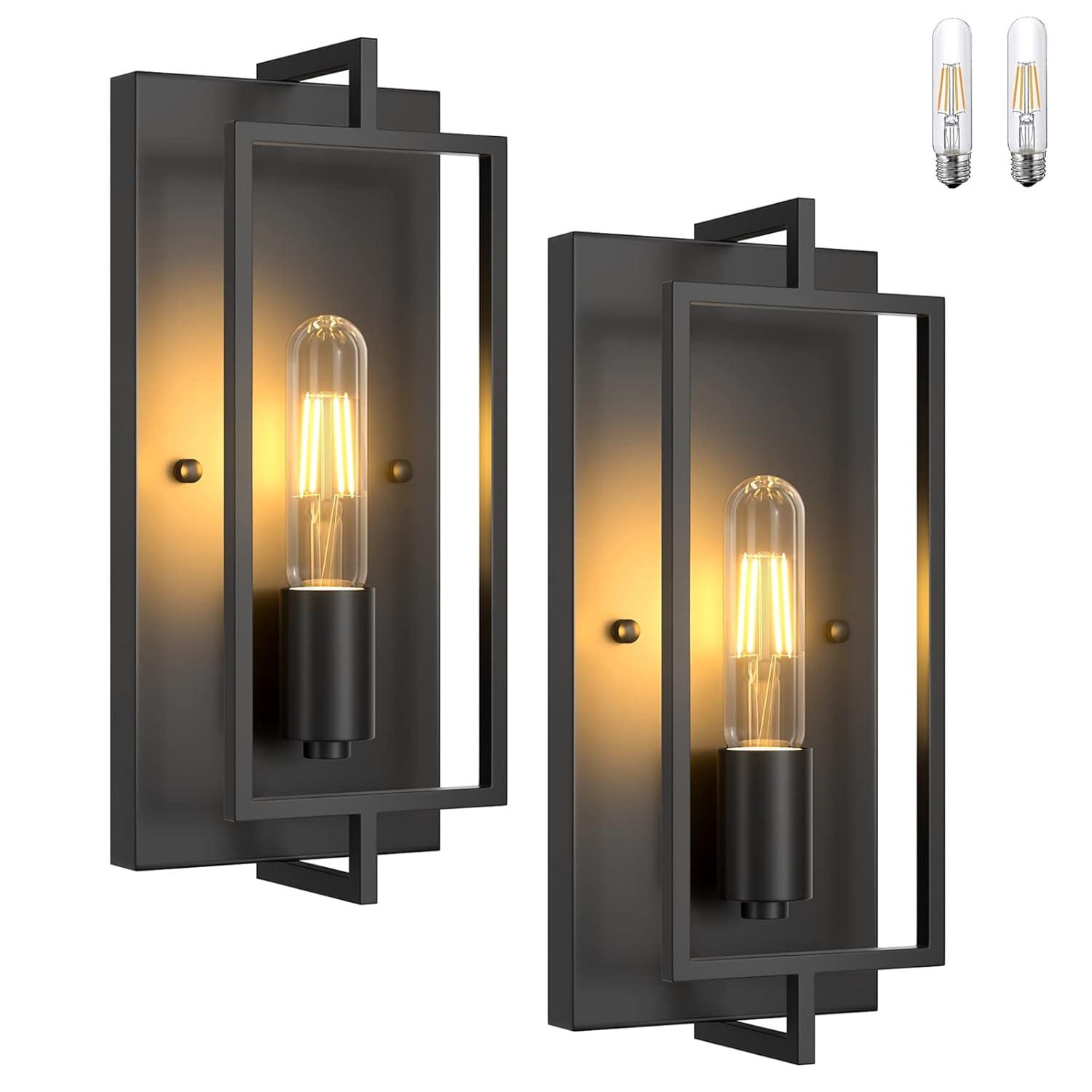 Pynsseu Dimmable 2-Light Matte Black Indoor Wall Sconces (2 Count)