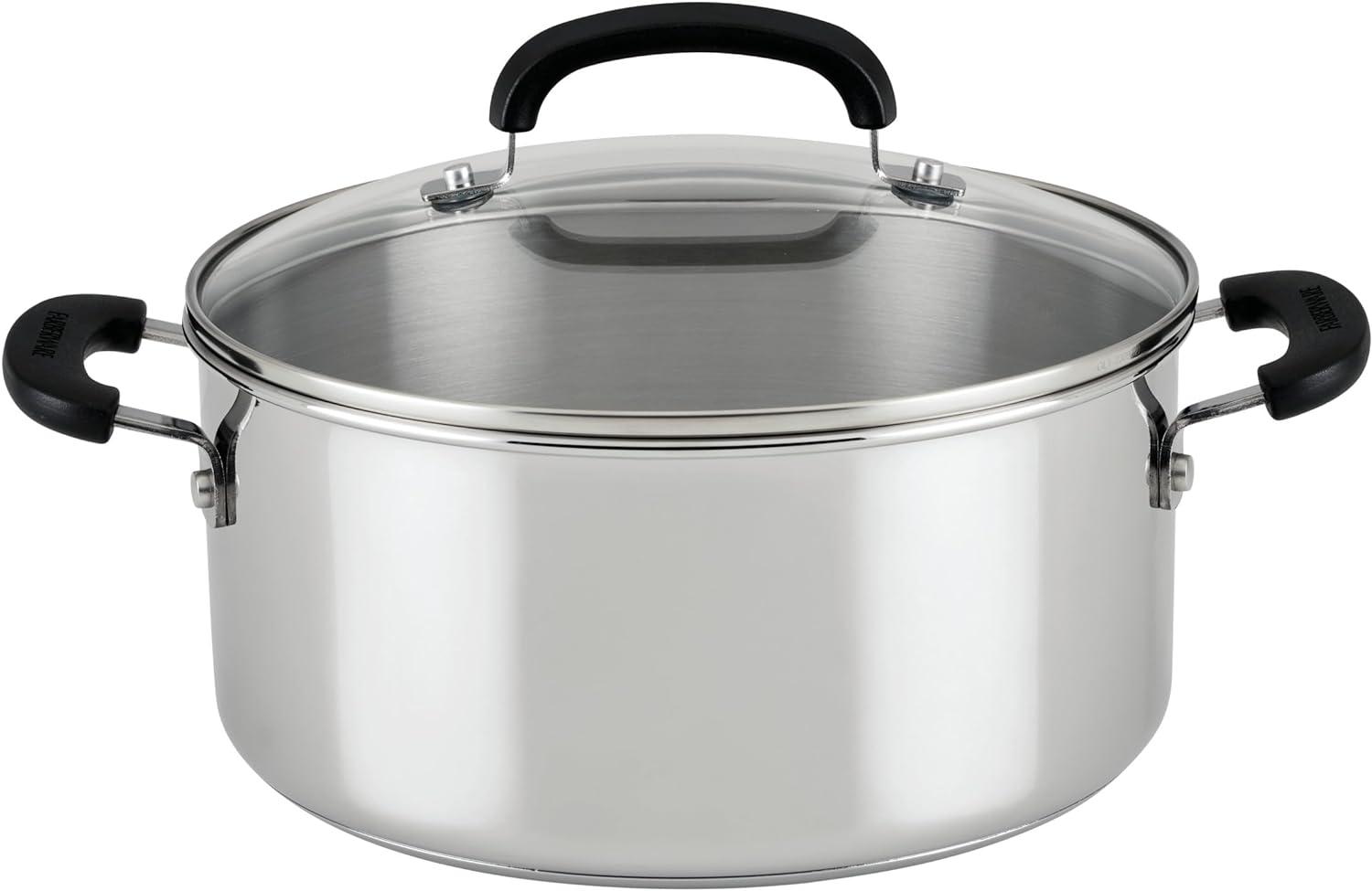 Farberware Brilliance 5-Quart Stainless Steel Dutch Oven with Glass Lid