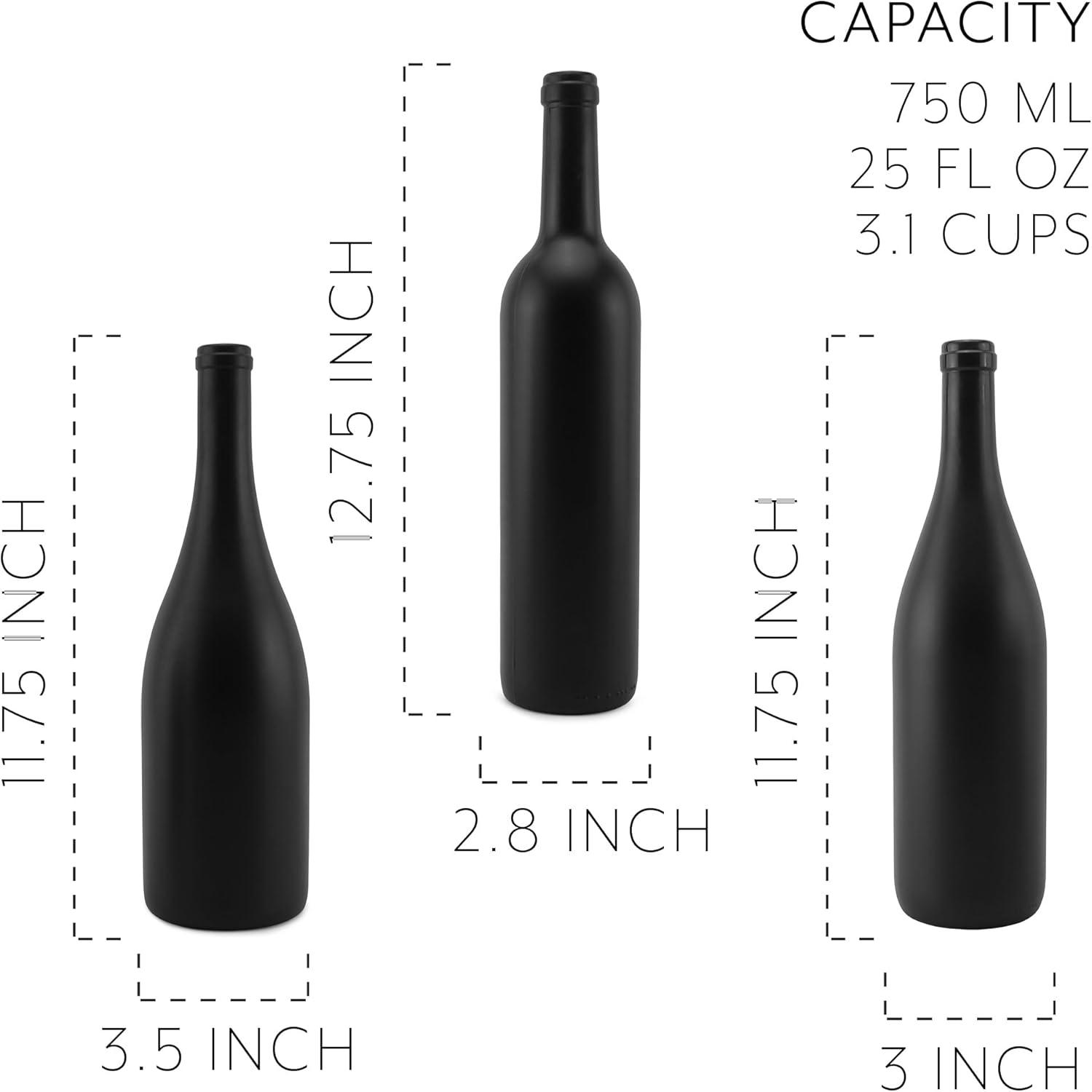 Cornucopia Brands Black Wine Bottles w/Corks, 3pc Set; Black Matte Coated Glass Wine Bottles Various Sizes