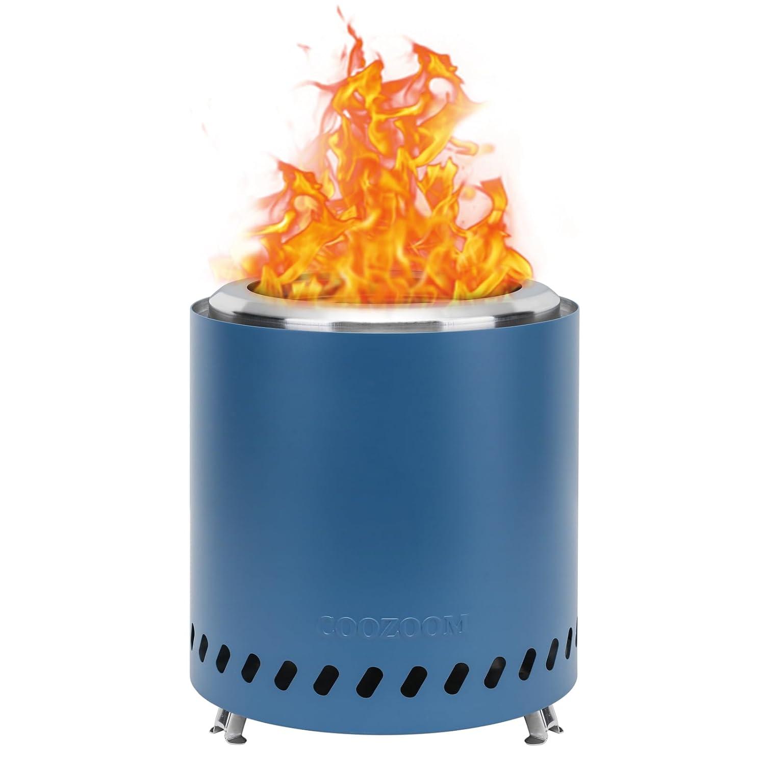 Smokeless Fire Pit 9.6 in. H Outdoor Portable Stainless Steel Tabletop Wood Burning Fire Pit with Storage Bag, Blue