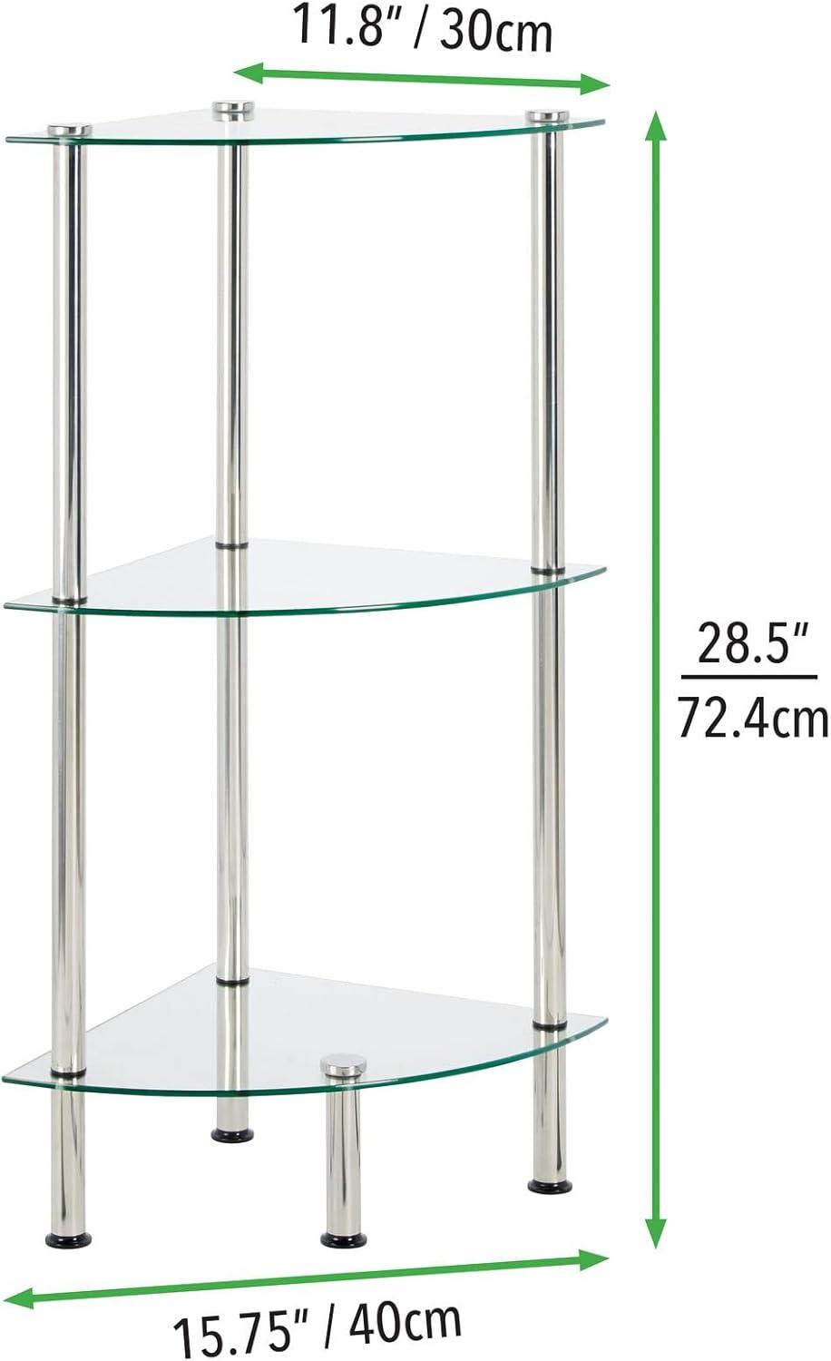 mDesign Glass Corner 3-Tier Tower Cabinet Storage Organizer Shelves