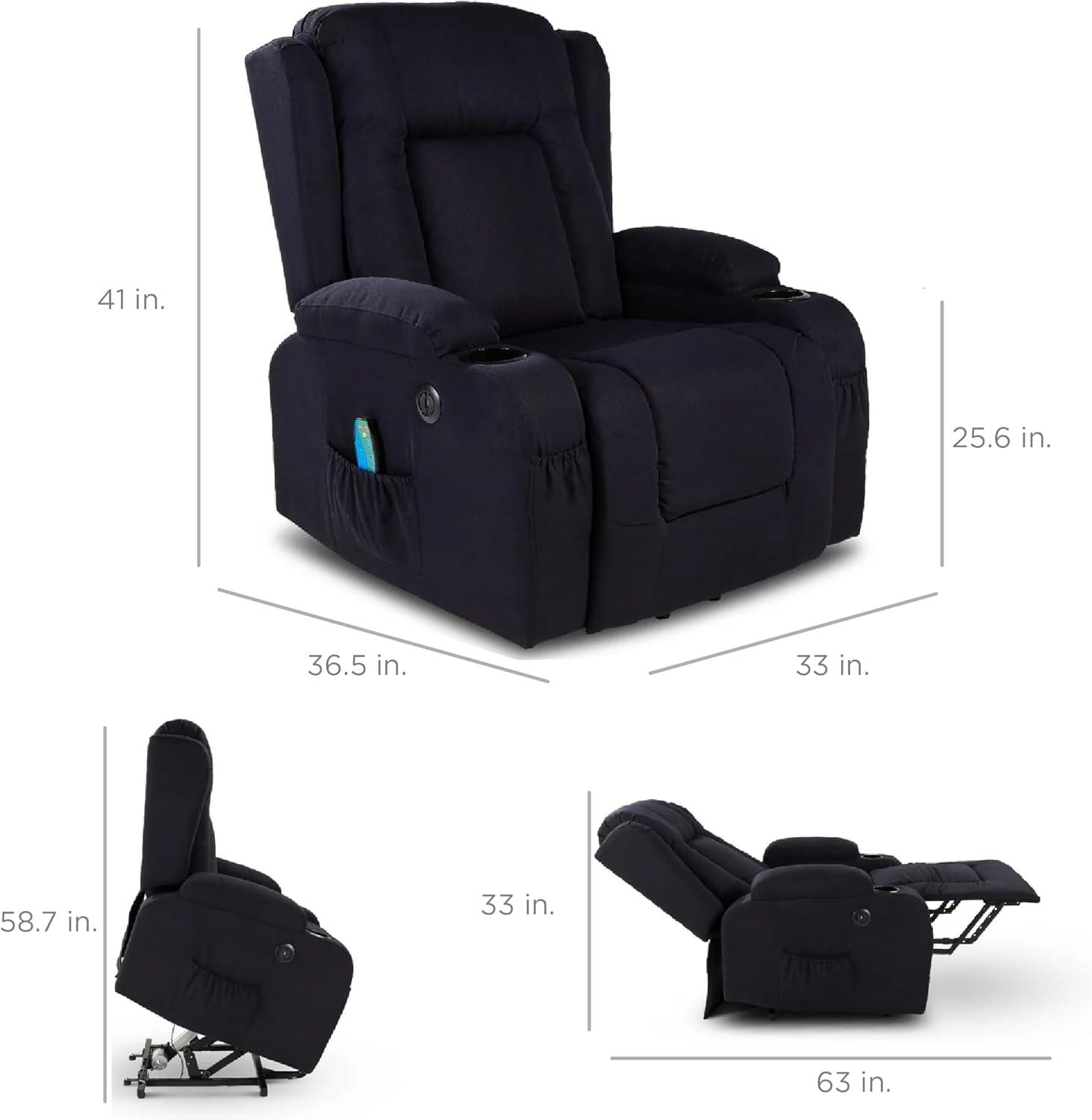 Hokku Designs Modern Linen Electric Power Lift Chair, Recliner Massage Chair, Adjustable Furniture for Back, USB Port, Heat, Cupholders | Wayfair
