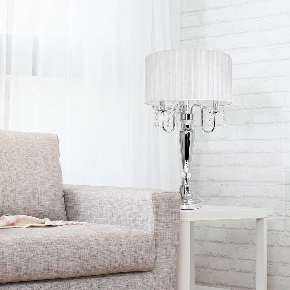 Chic Elegance 31'' White Table Lamp with Sheer Shade and Hanging Crystals