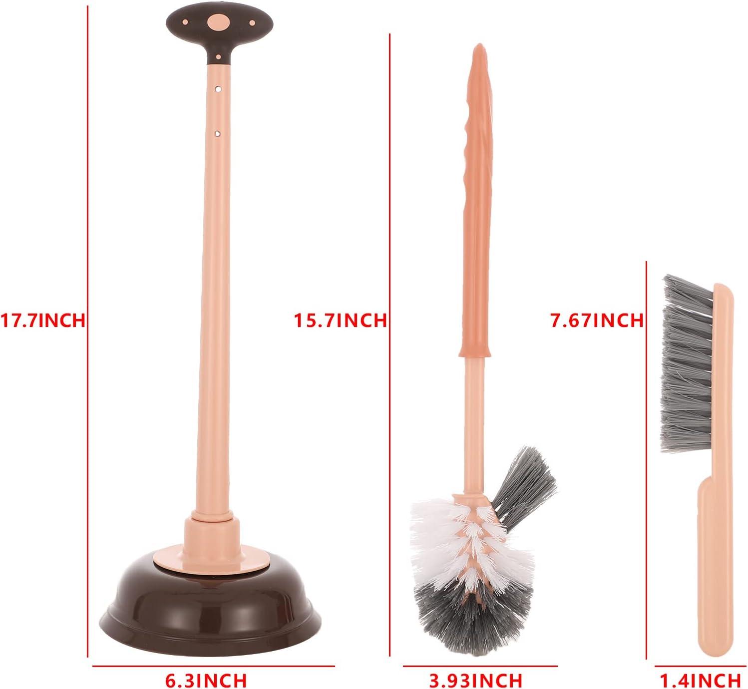 Pink 4-in-1 Toilet Brush and Plunger Set with Holder