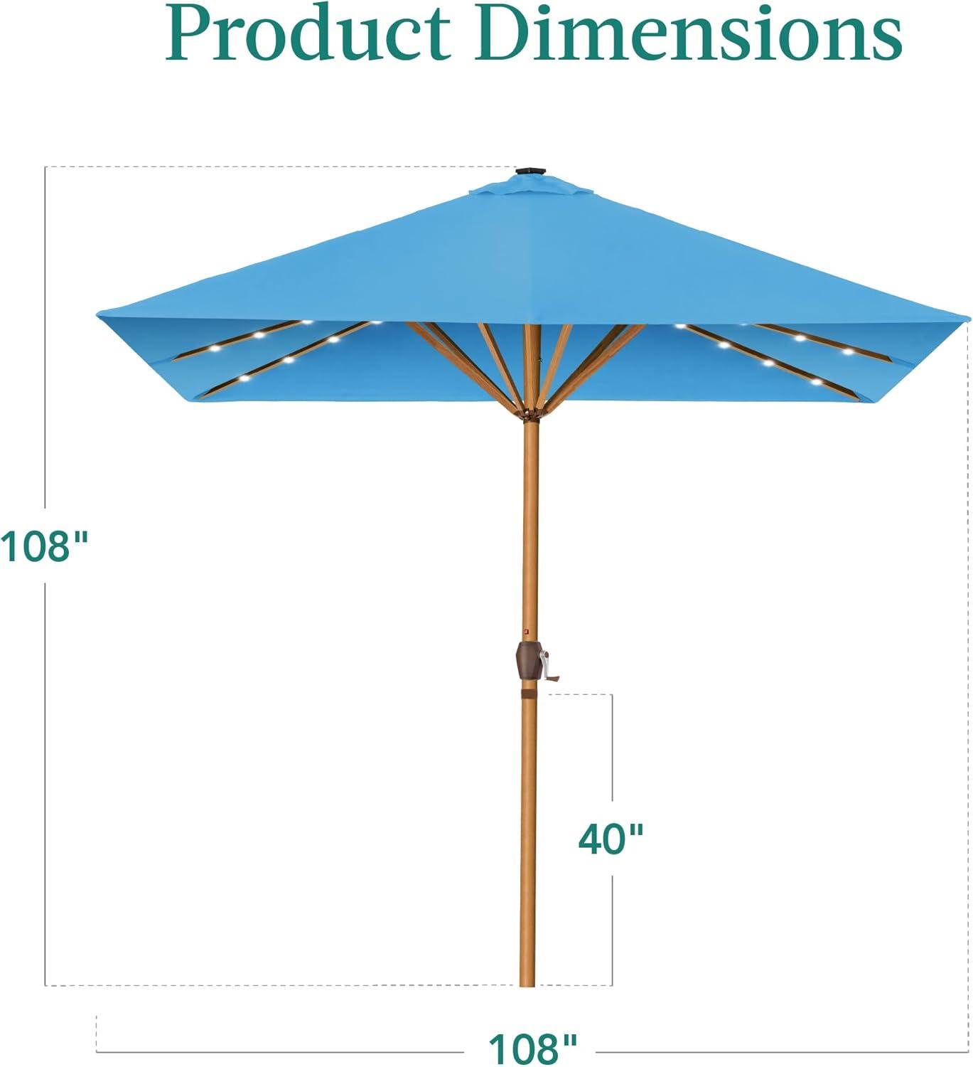 Best Choice Products 9ft Deep Square Solar LED Lighted Patio Umbrella w/ Faux Wood Texture, UV-Resistant - Sky Blue