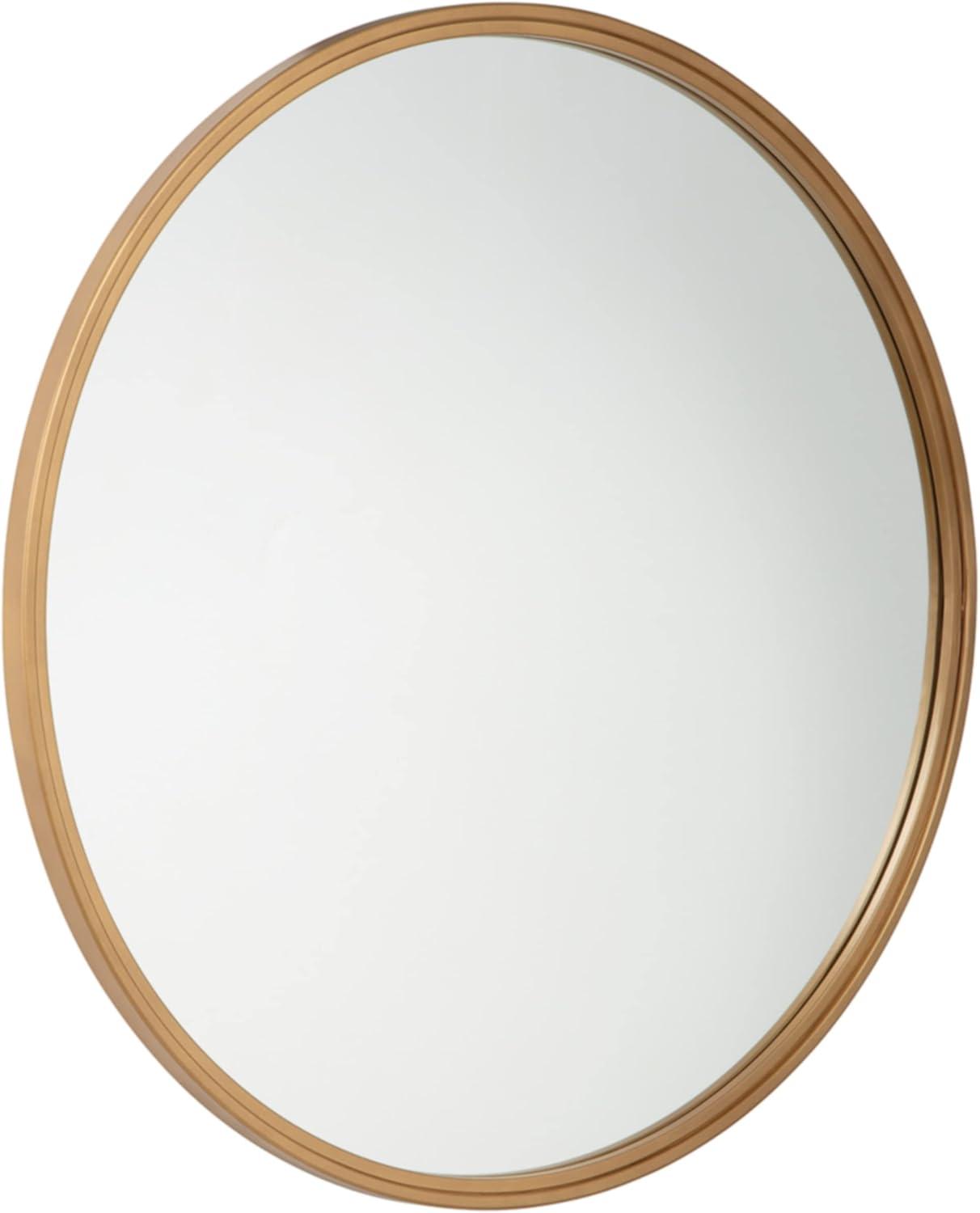 Gold Round Metal Frame Accent Mirror, 32 Inch