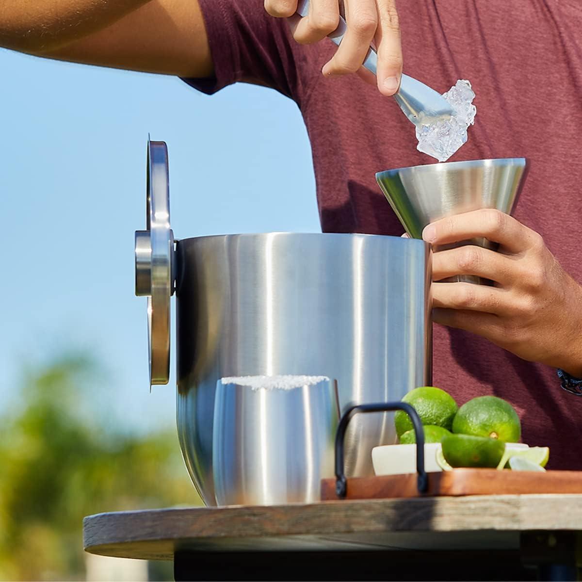 Marble Stainless Steel Insulated Ice Bucket with Lid and Tongs