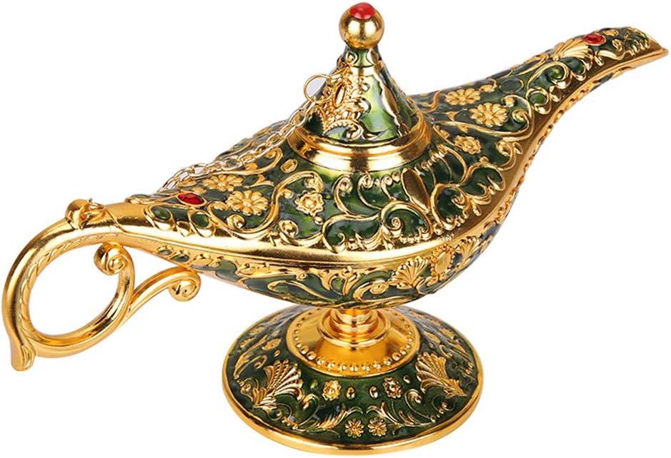 Vintage Aladdin Magic Genie Lamp Light for Home Party Wedding Table Decoration & Gift,Classic Zinc Alloy Arabian Lamp Jewelry Box (Gold & Green)